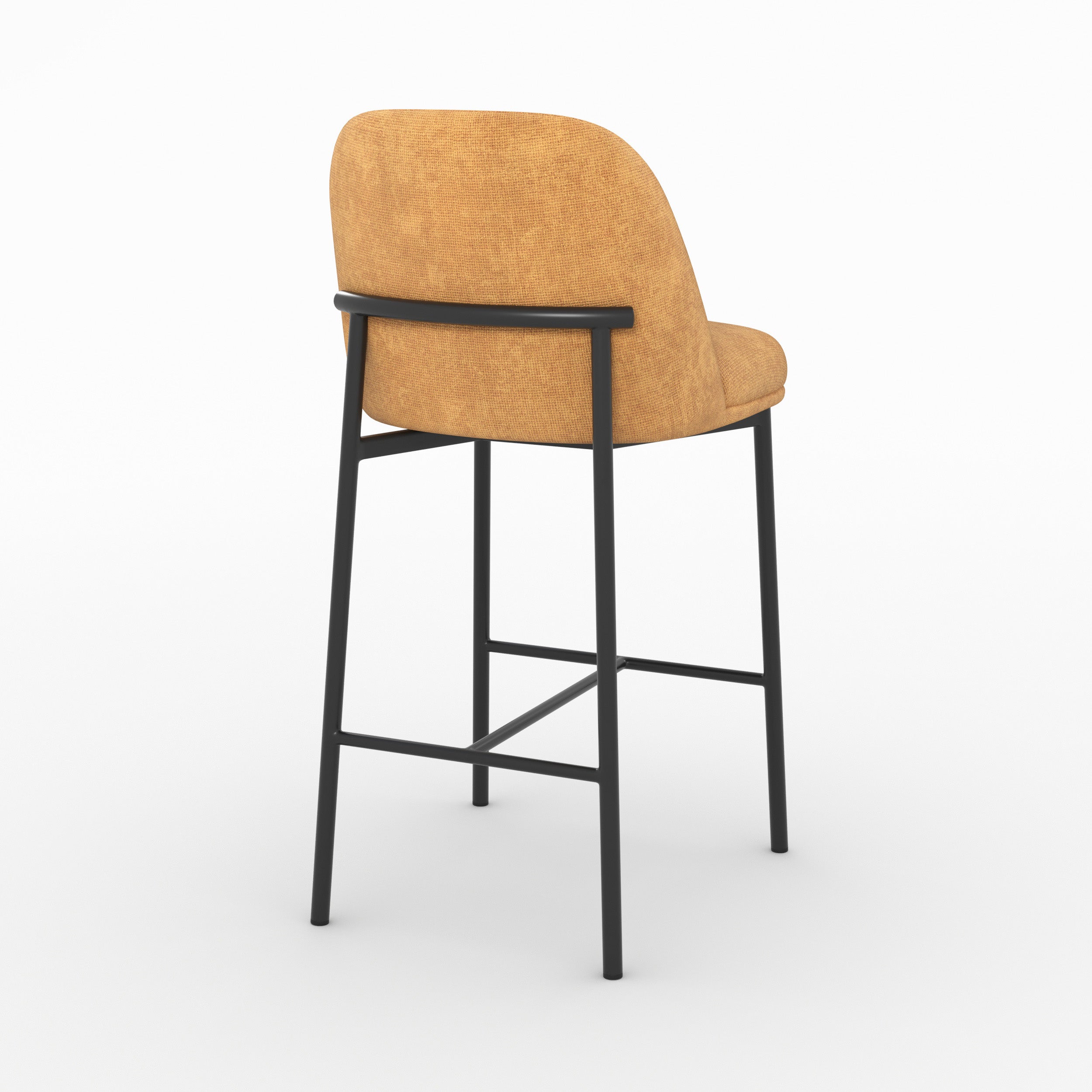 Chaise pour îlot central Noah en tissu jaune moutarde, vue de trois quarts arrière - Maison Pavane