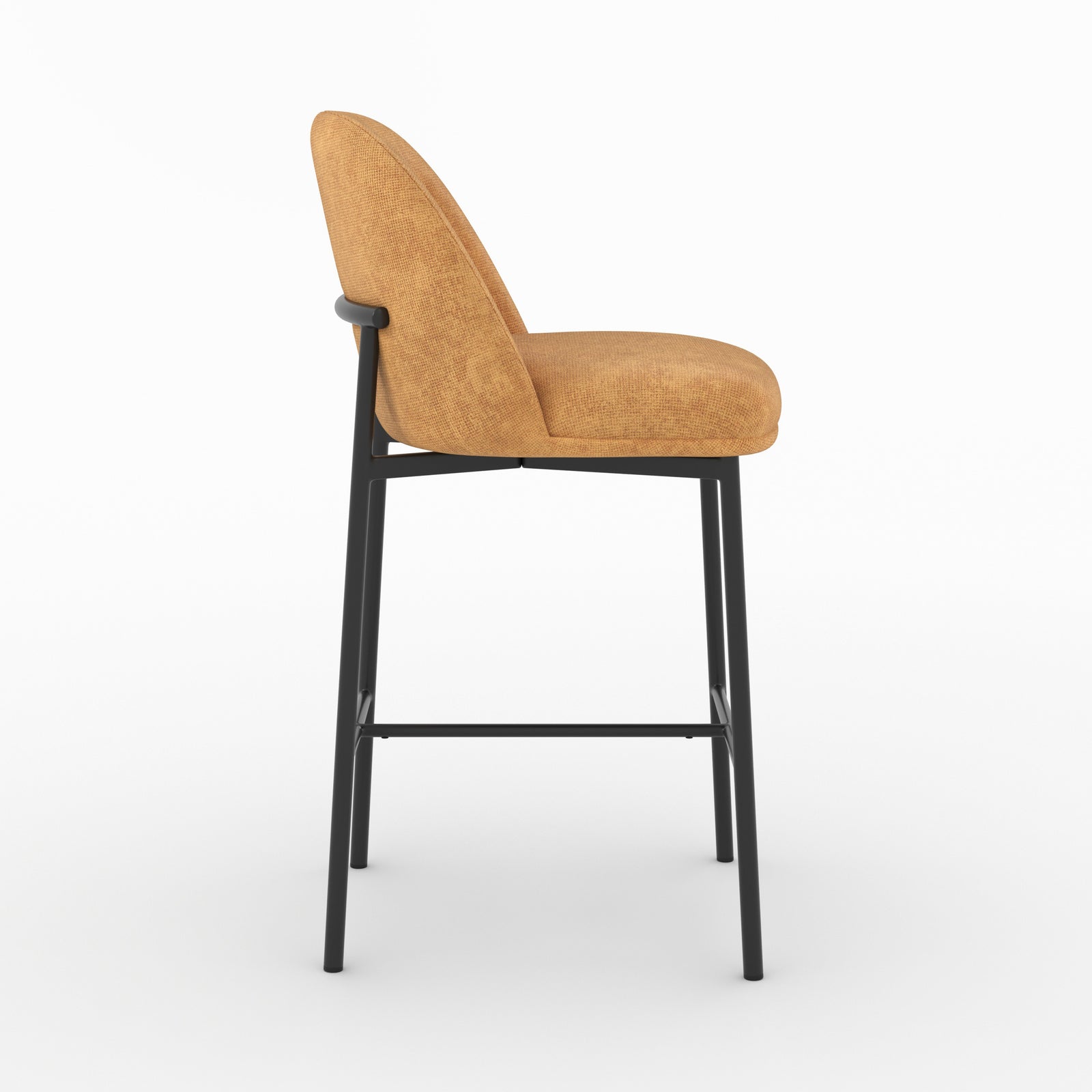 Chaise pour îlot central Noah en tissu jaune moutarde, vue de profil avec repose-pieds - Maison Pavane