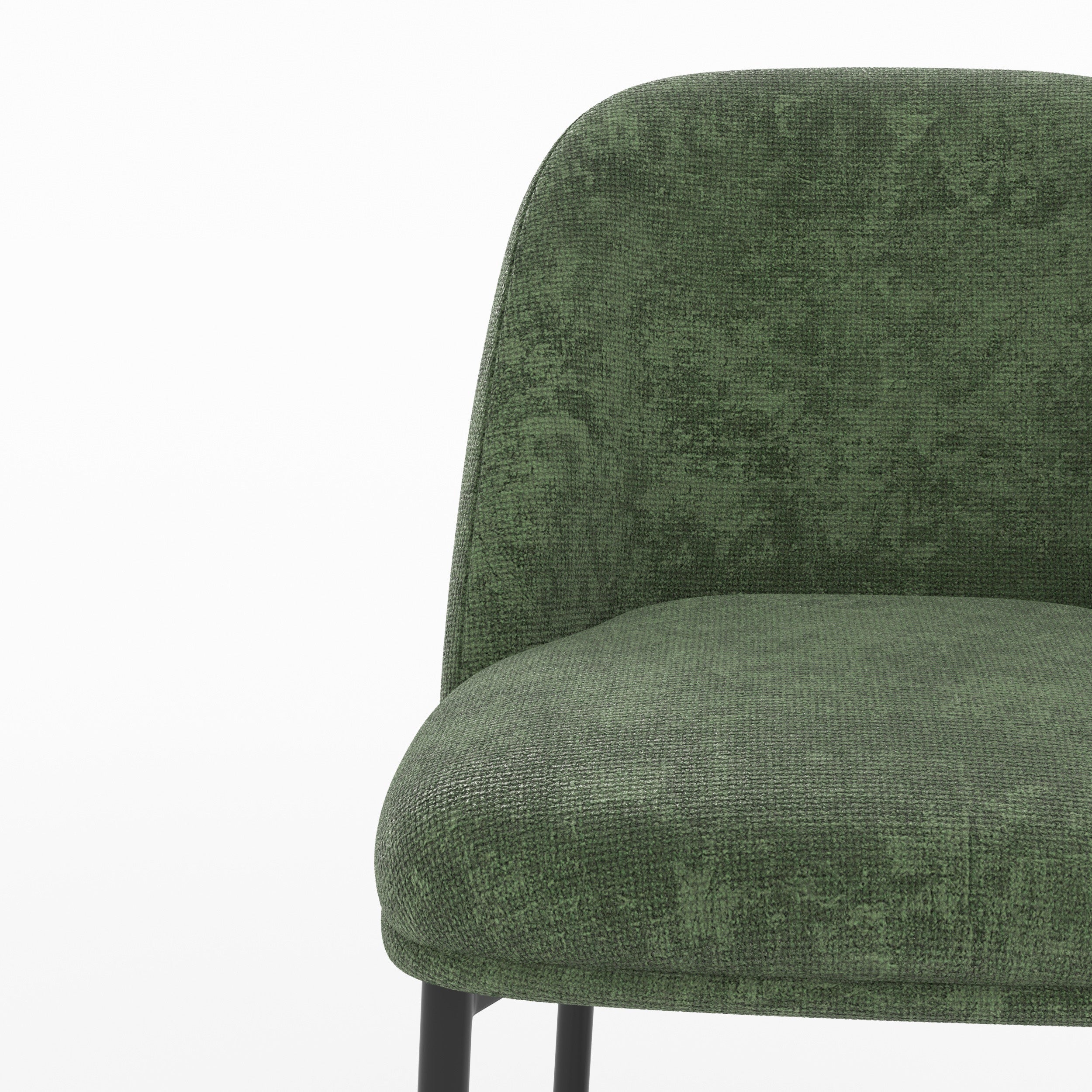 Détail de l'assise et du dossier en tissu vert sapin de la chaise pour îlot central Noah - Maison Pavane