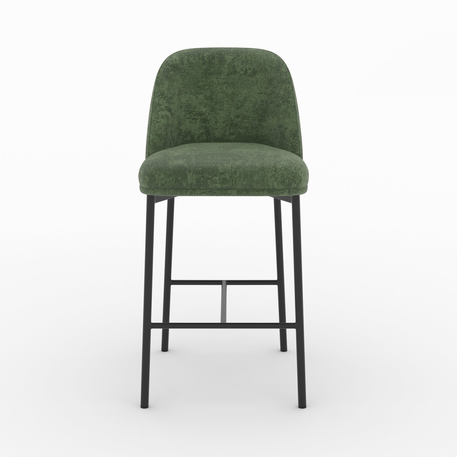 Chaise pour îlot central Noah en tissu vert sapin, assise 67 cm, vue de face - Maison Pavane