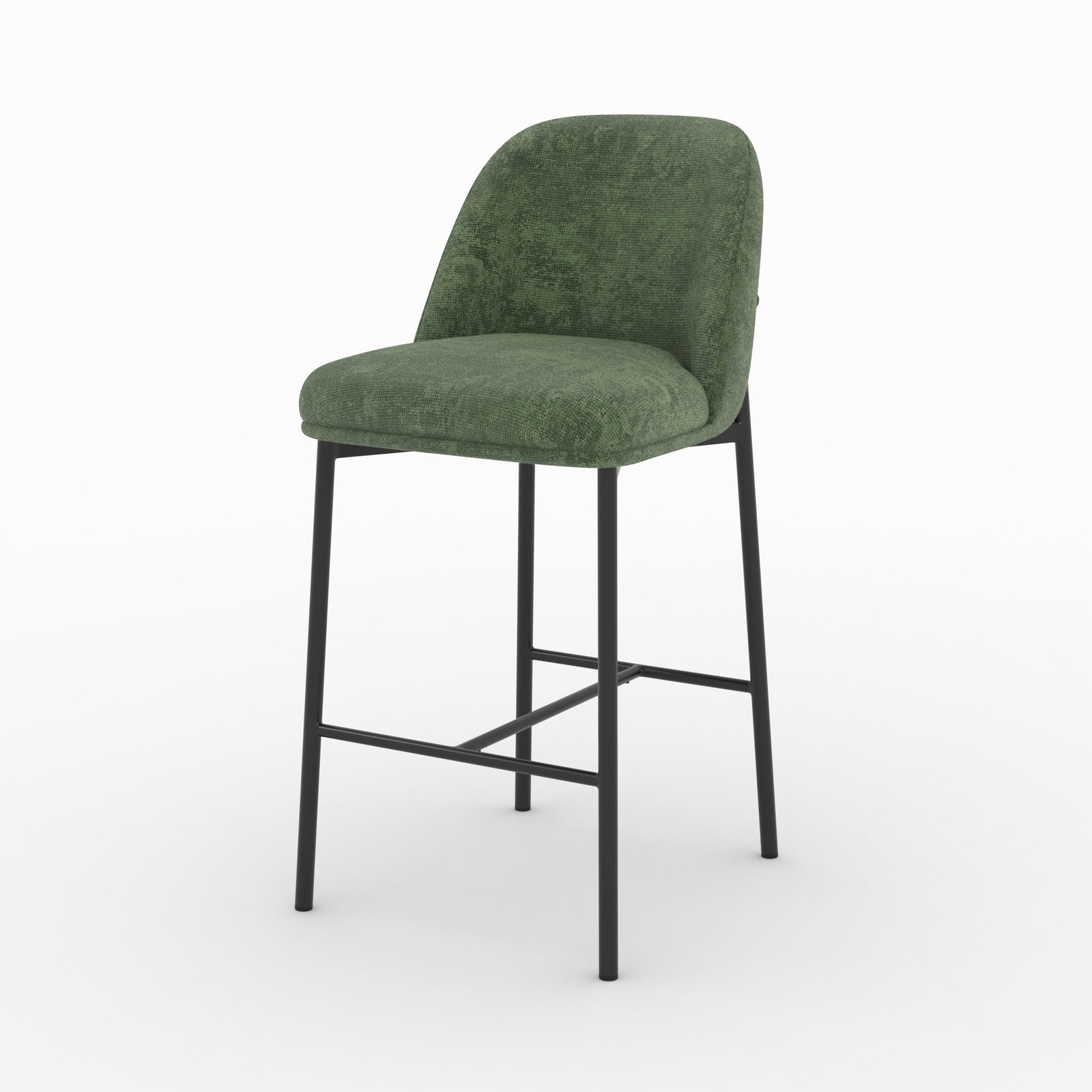 Chaise pour îlot central Noah en tissu vert sapin, vue de trois quarts - Maison Pavane