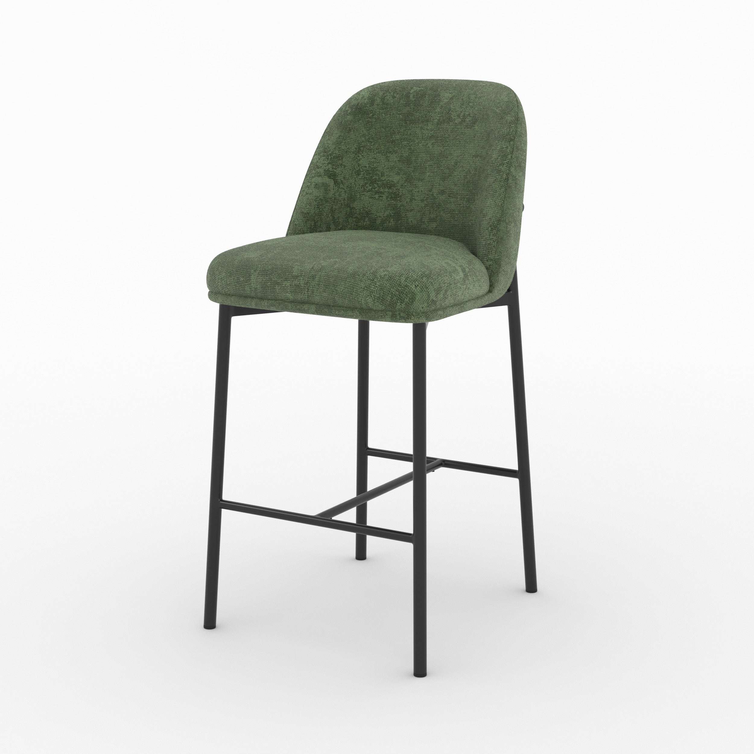 Chaise pour îlot central Noah en tissu vert sapin, vue de trois quarts - Maison Pavane