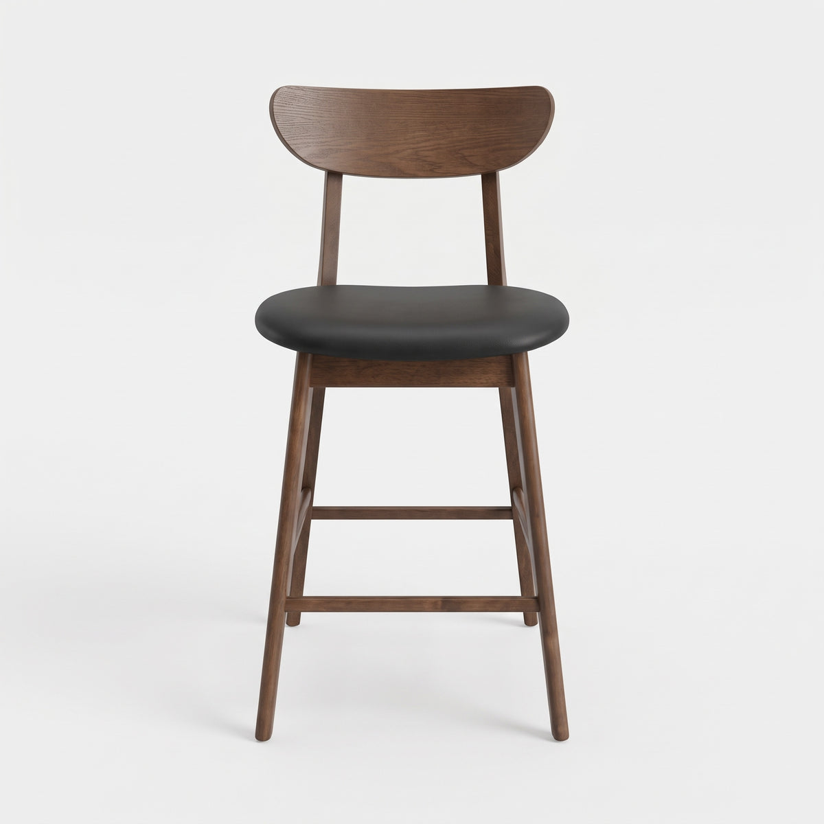 Chaise pour îlot central Tabata 67 cm en cuir synthétique noir et bois foncé, vue de face - Maison Pavane