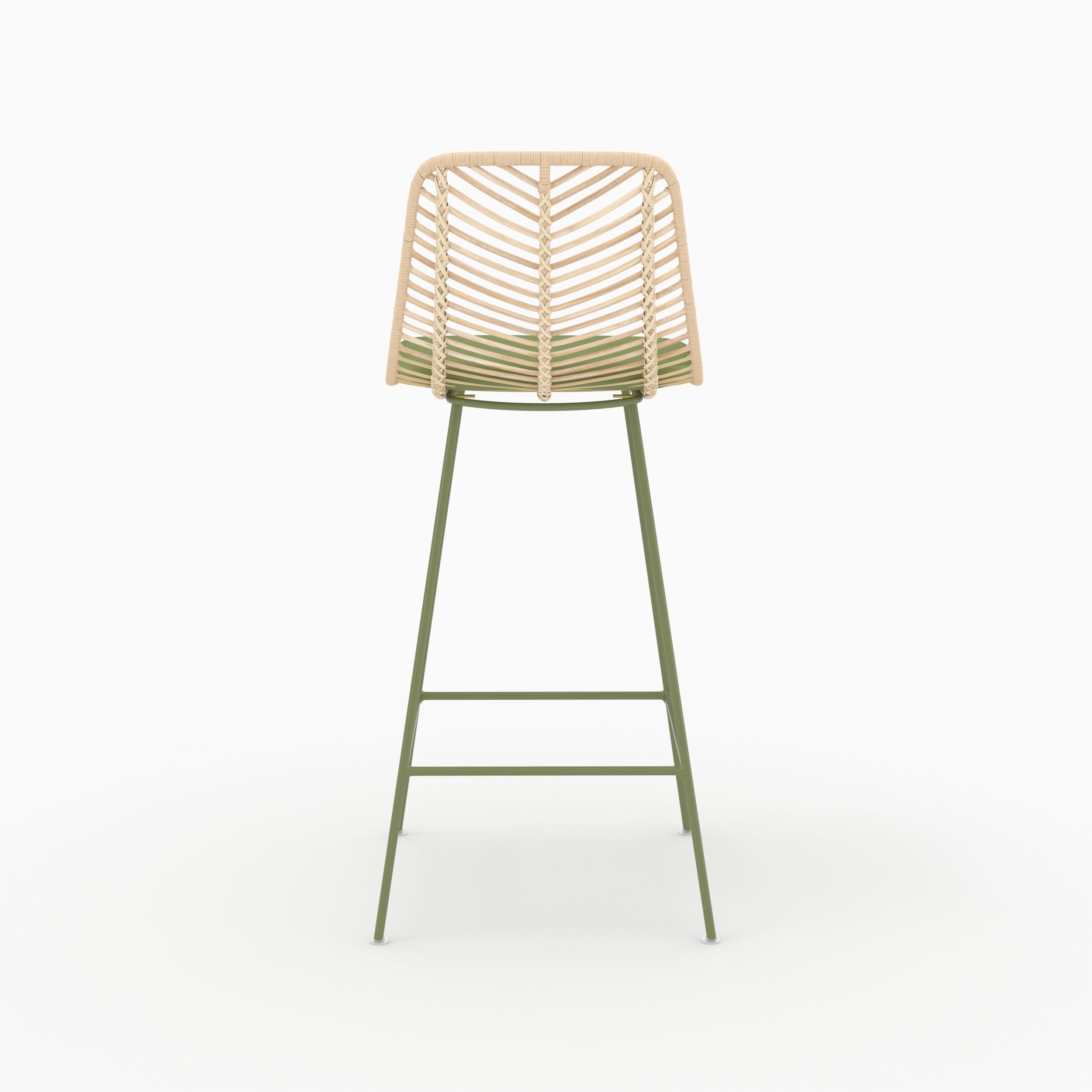 Chaise pour îlot central Tamara en rotin et tissu vert olive, vue de dos - Maison Pavane