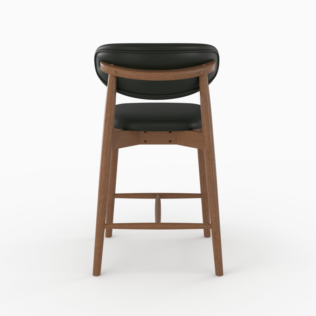 Chaise pour ilot central Yuna en cuir synthétique noir et bois foncé, vue de dos - Maison Pavane