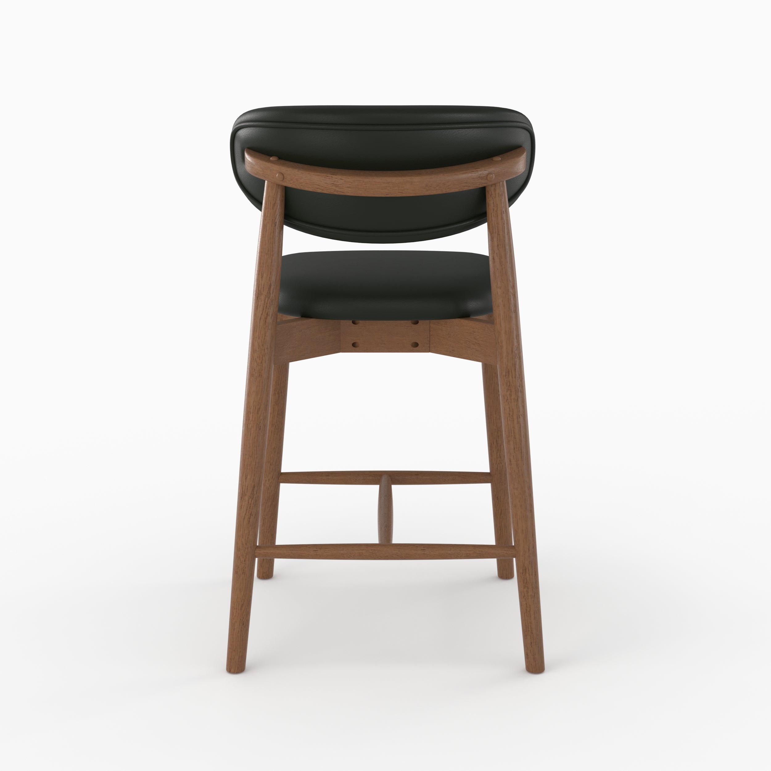 Chaise pour ilot central Yuna en cuir synthétique noir et bois foncé, vue de dos - Maison Pavane