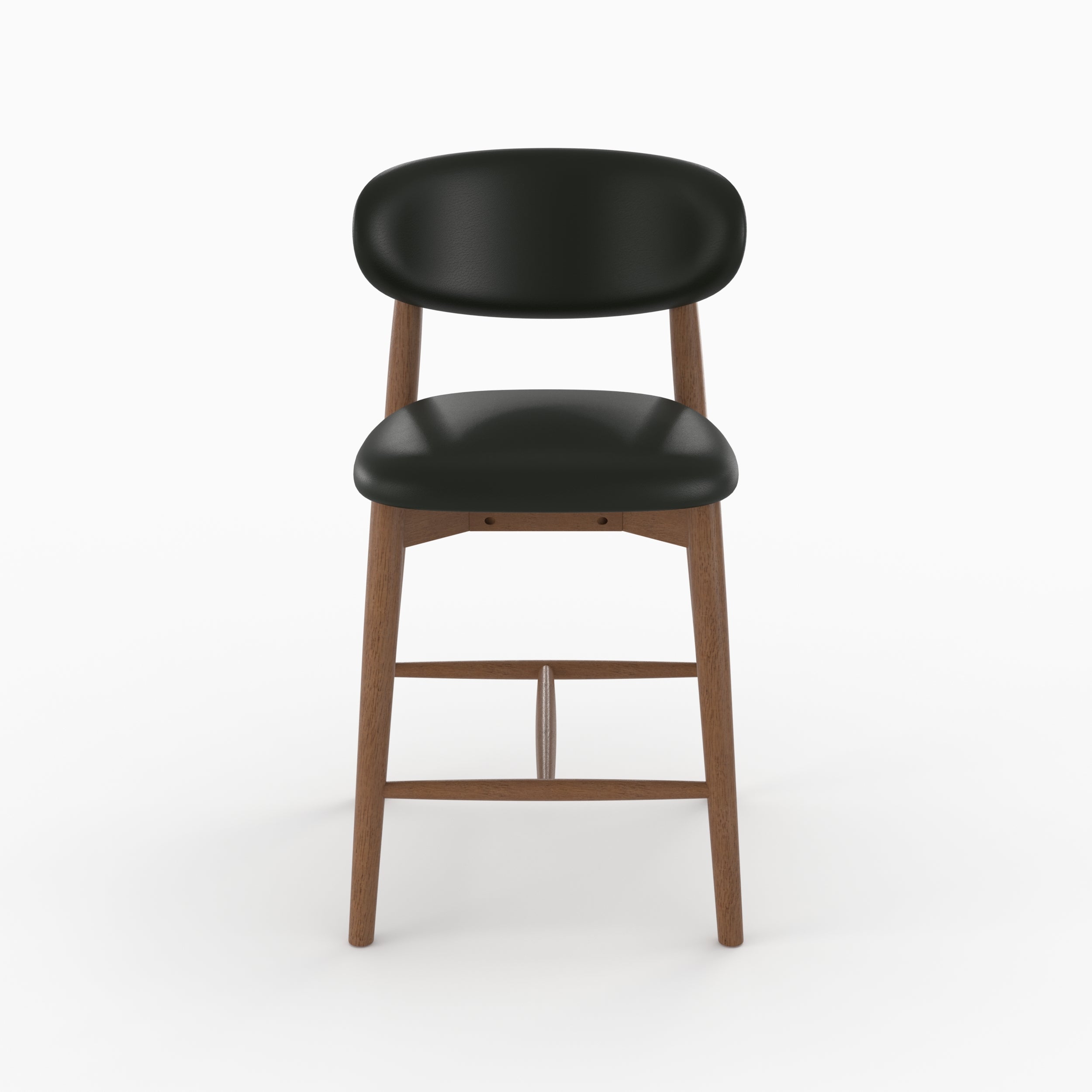 Chaise pour ilot central Yuna 64,5 cm en cuir synthétique noir et bois foncé, vue de face - Maison Pavane