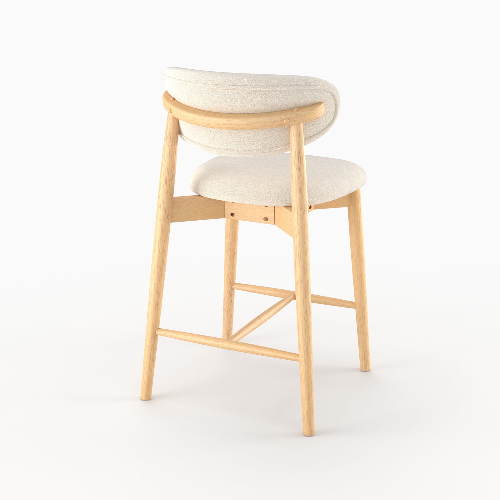 Chaise pour ilot central Yuna en tissu beige et bois clair, vue de trois quarts arrière - Maison Pavane