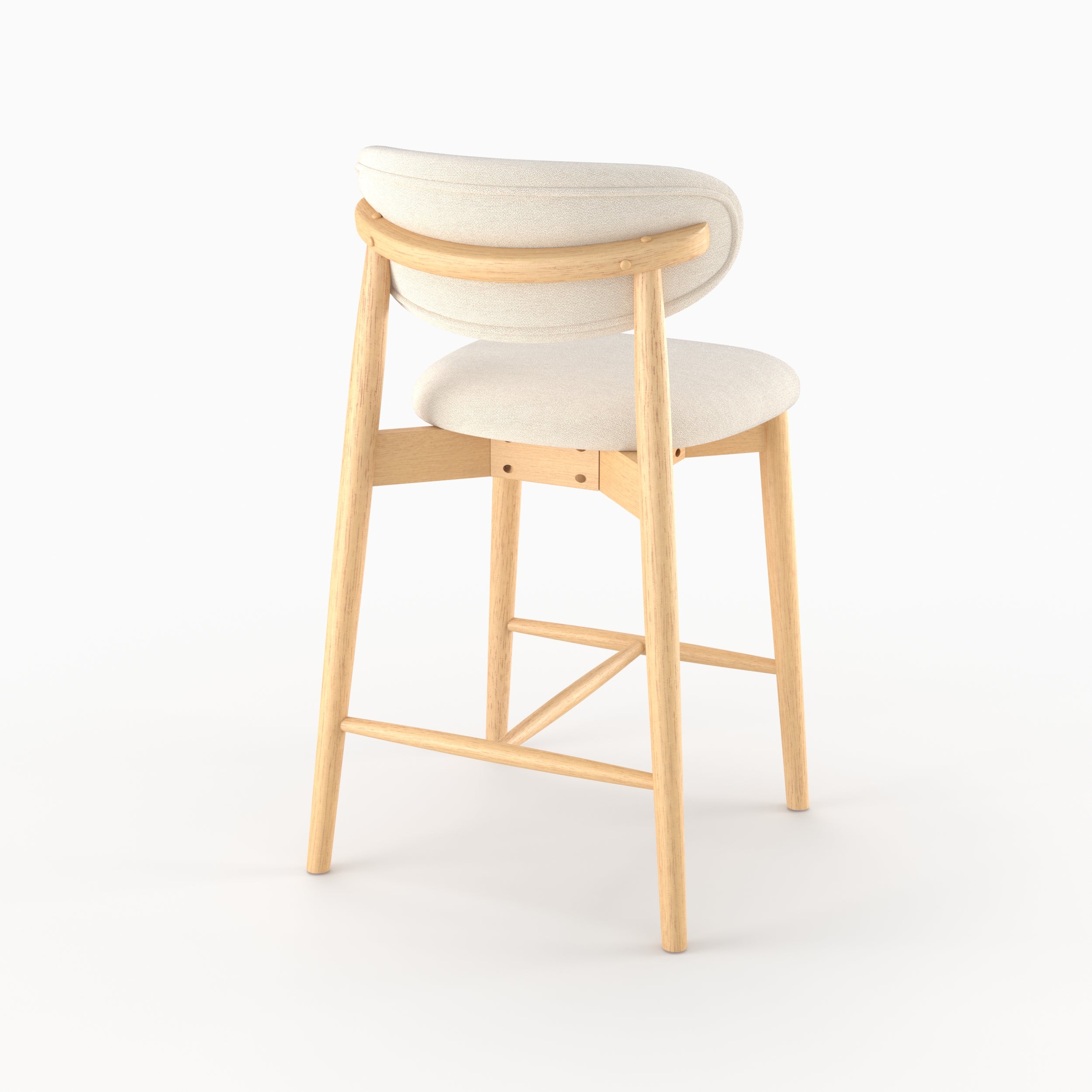 Chaise pour ilot central Yuna en tissu beige et bois clair, vue de trois quarts arrière - Maison Pavane