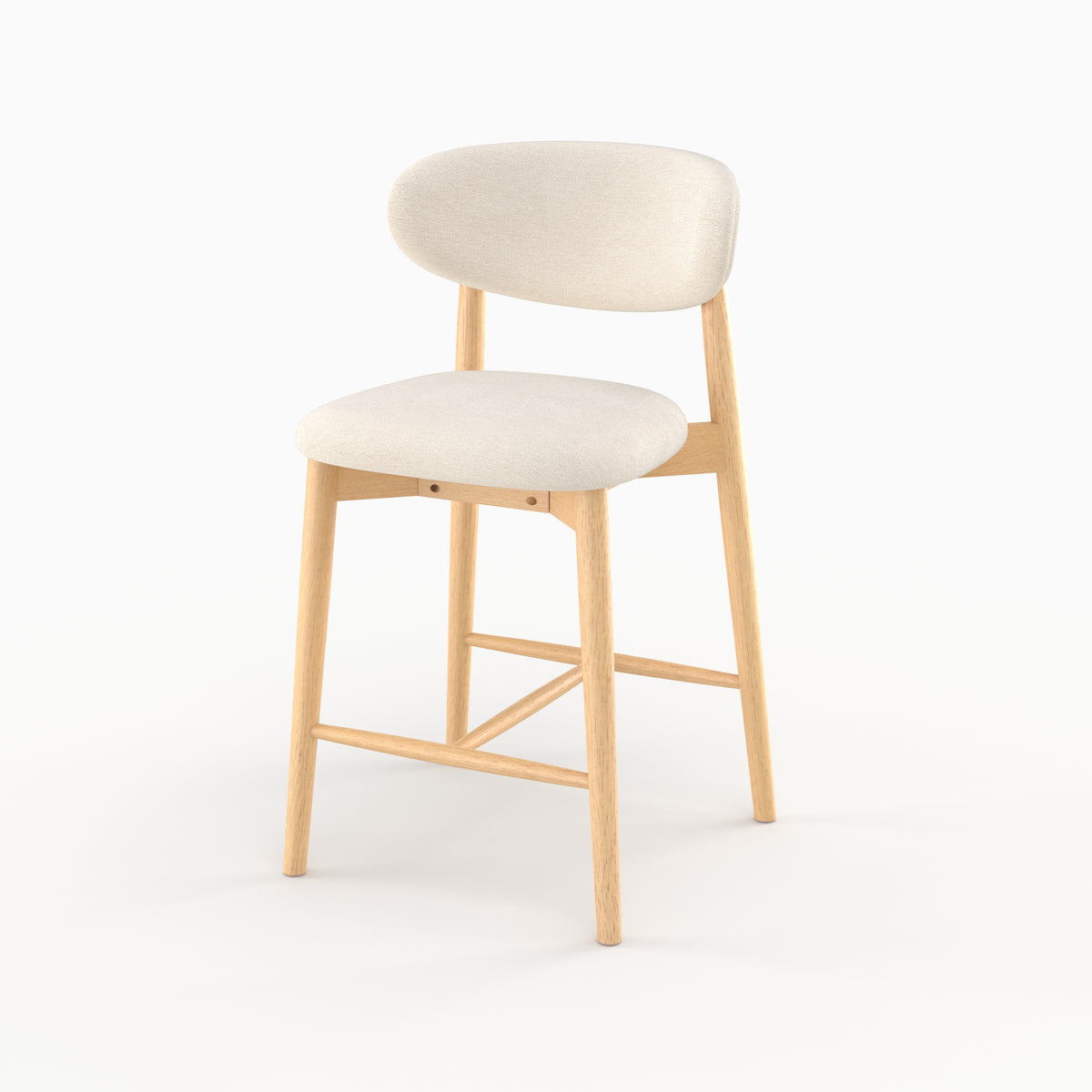 Chaise pour ilot central Yuna 64,5 cm en tissu beige et bois clair, vue de trois quarts - Maison Pavane