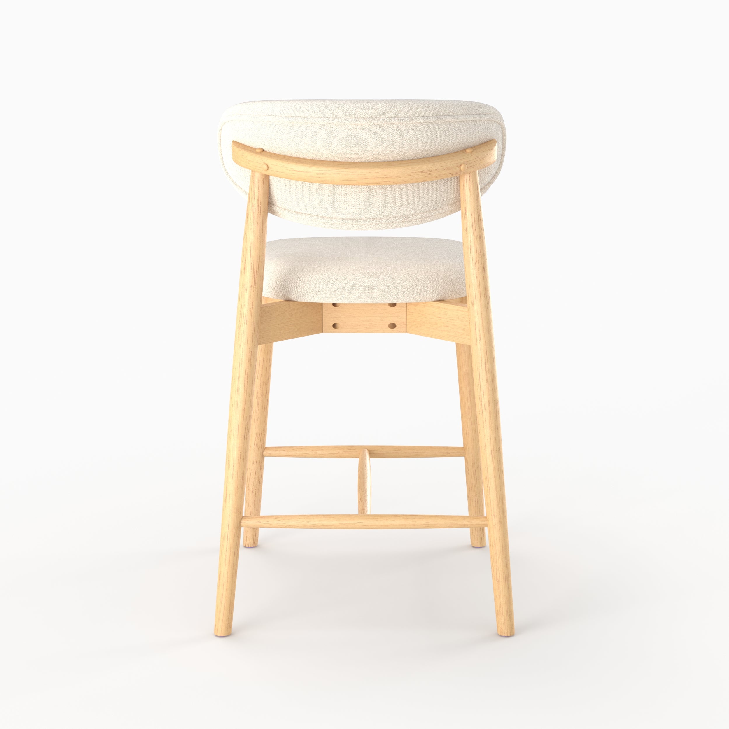 Chaise pour ilot central Yuna en tissu beige et bois clair, vue de dos - Maison Pavane