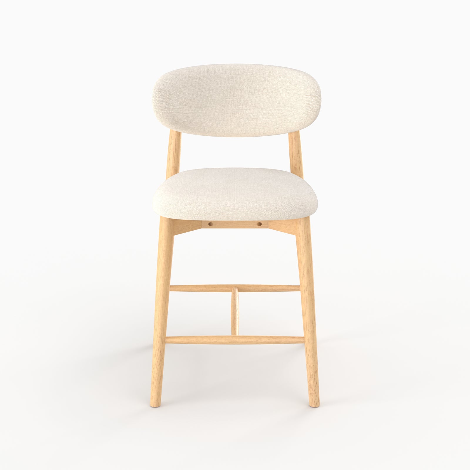 Chaise pour ilot central Yuna 64,5 cm en tissu beige et bois clair, vue de face - Maison Pavane