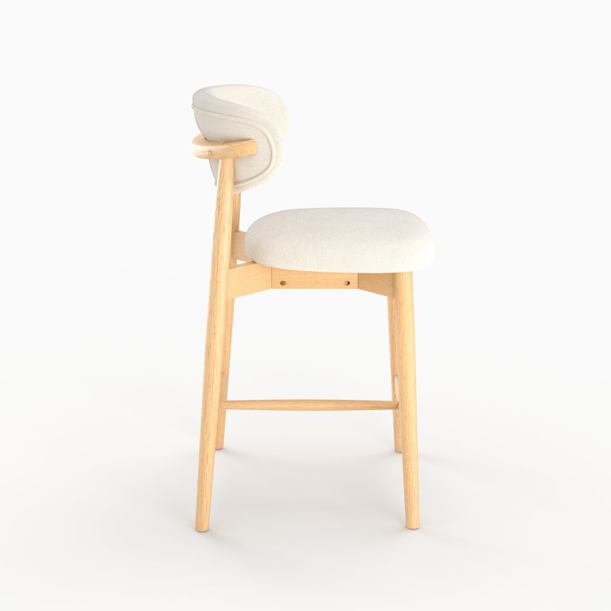 Chaise pour ilot central Yuna en tissu beige et bois clair, vue de profil - Maison Pavane