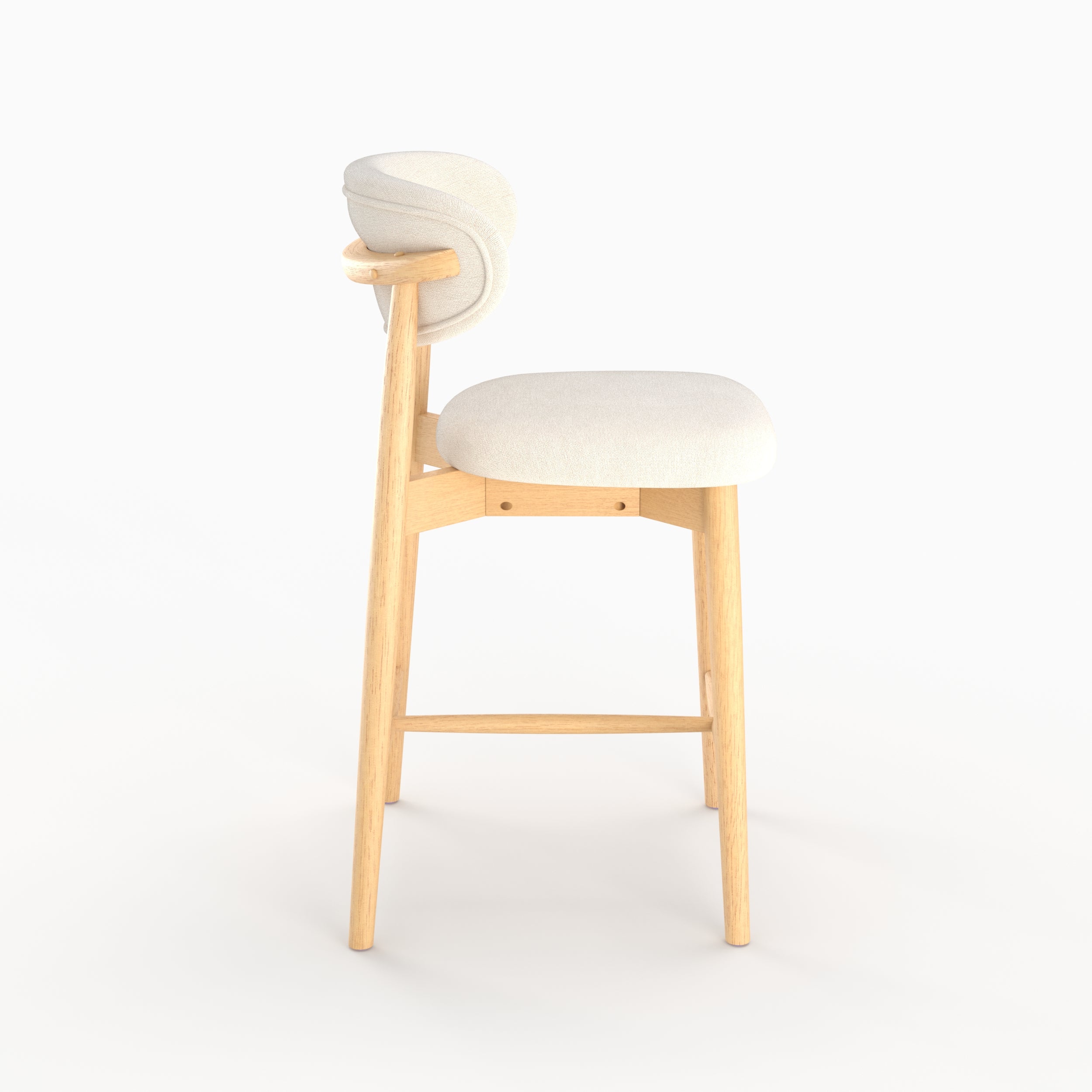 Chaise pour ilot central Yuna en tissu beige et bois clair, vue de profil - Maison Pavane