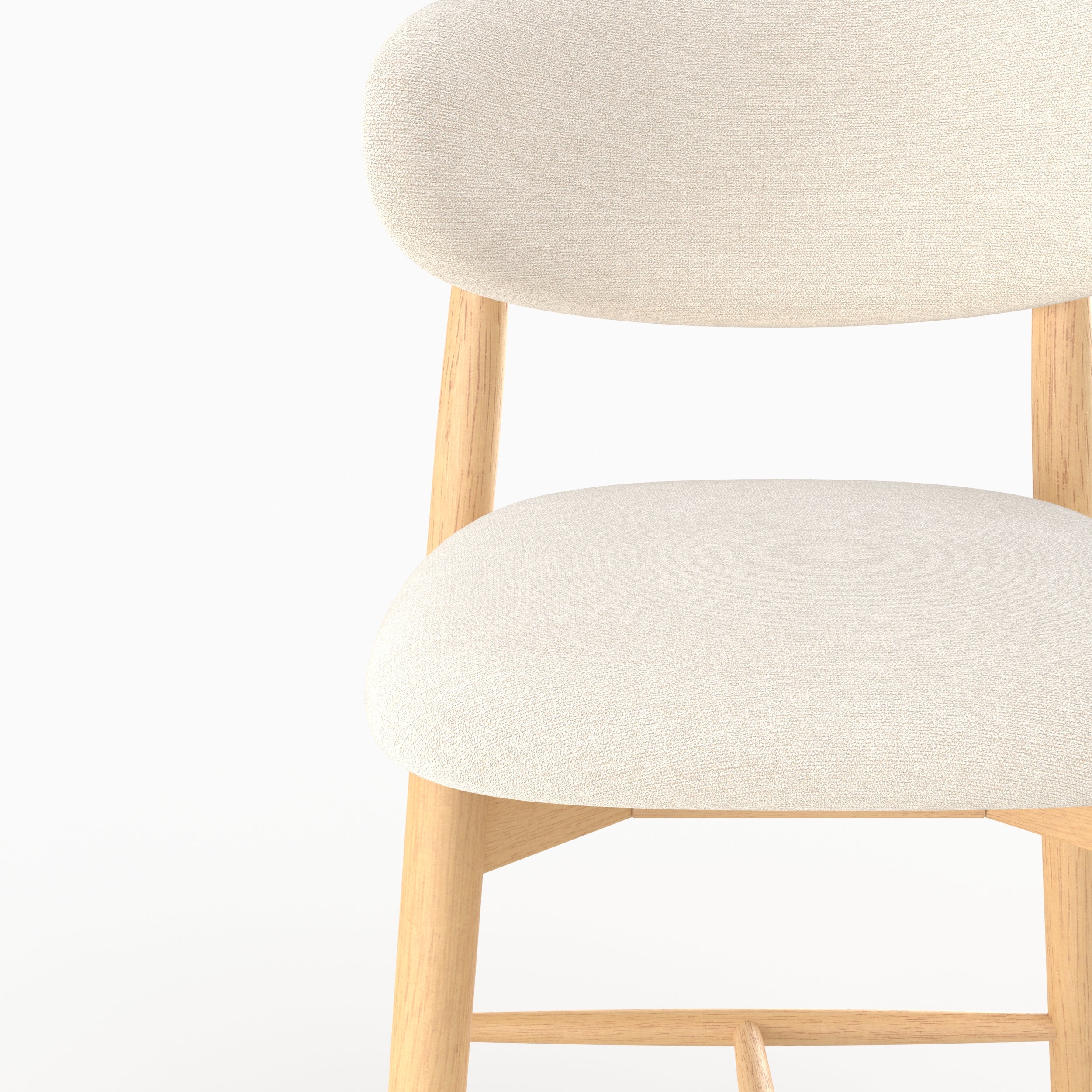 Chaise pour ilot central Yuna en tissu beige, zoom sur l'assise et le dossier - Maison Pavane