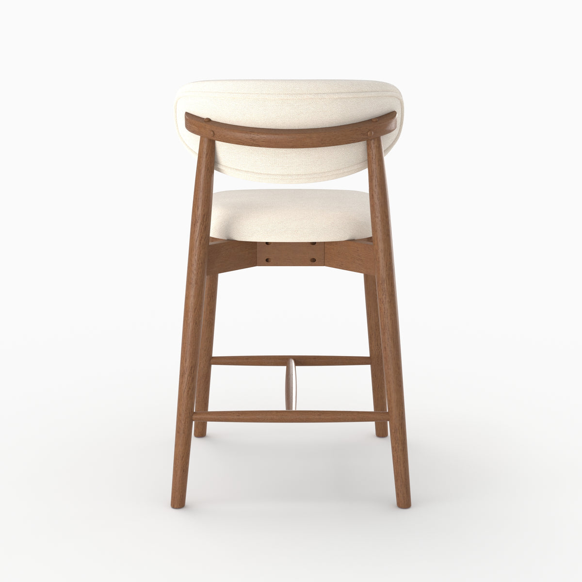 Chaise pour ilot central Yuna en tissu beige et bois foncé, vue de dos - Maison Pavane