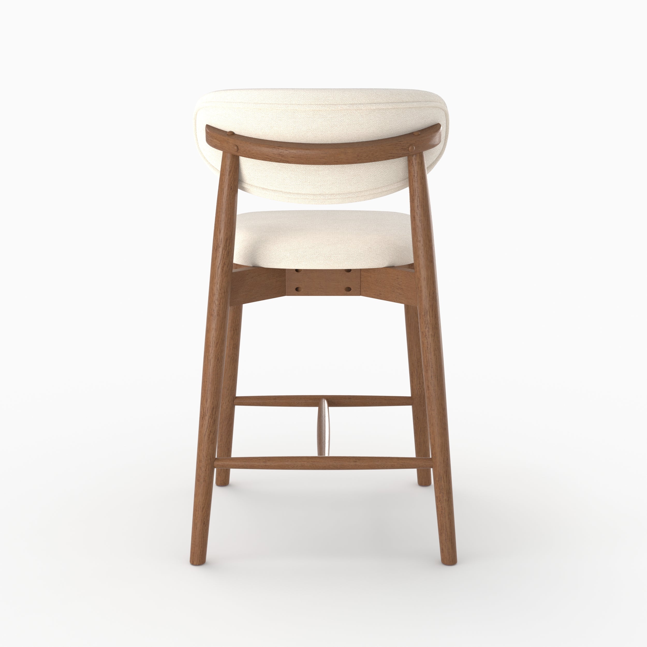 Chaise pour ilot central Yuna en tissu beige et bois foncé, vue de dos - Maison Pavane
