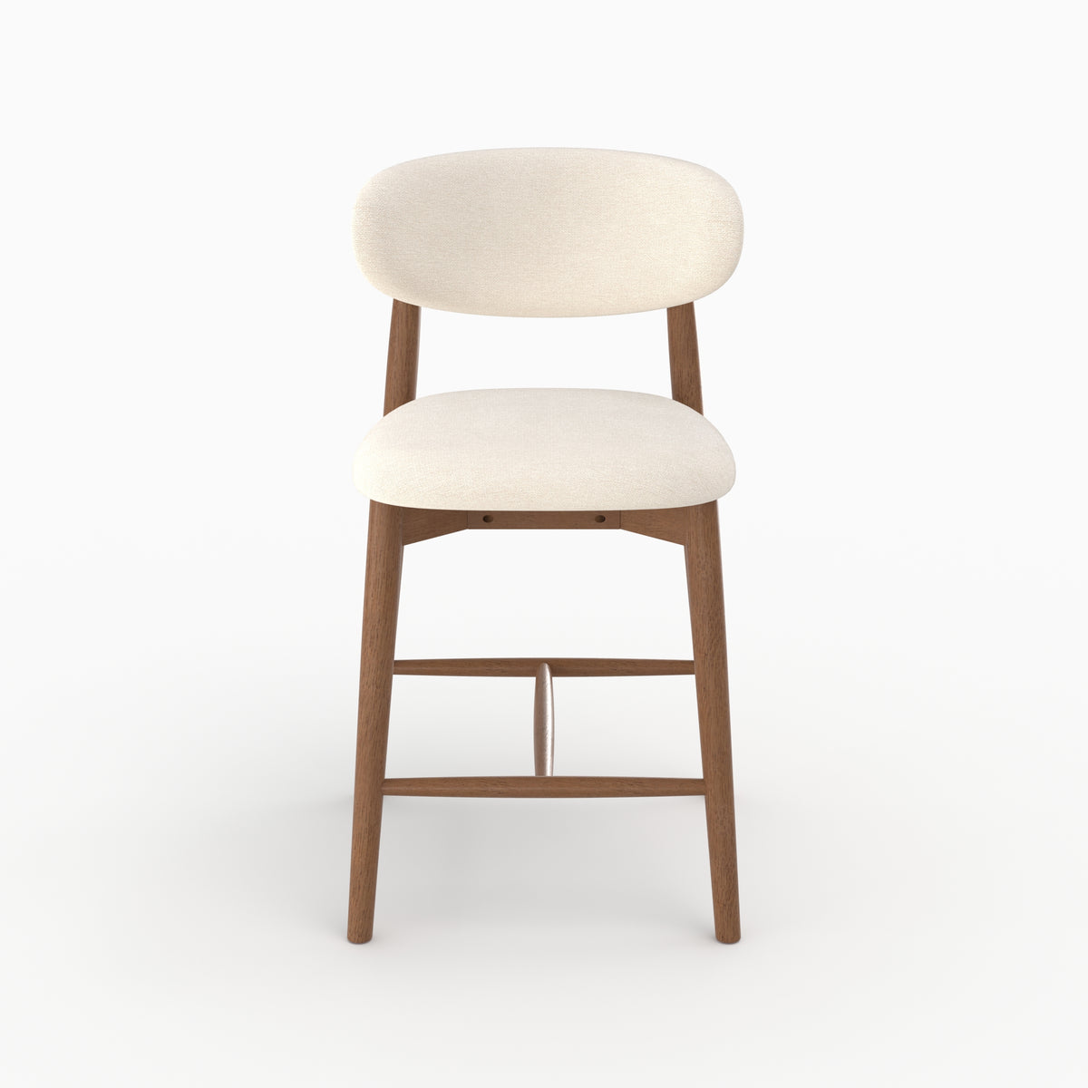 Chaise pour ilot central Yuna 64,5 cm en tissu beige et bois foncé, vue de face - Maison Pavane
