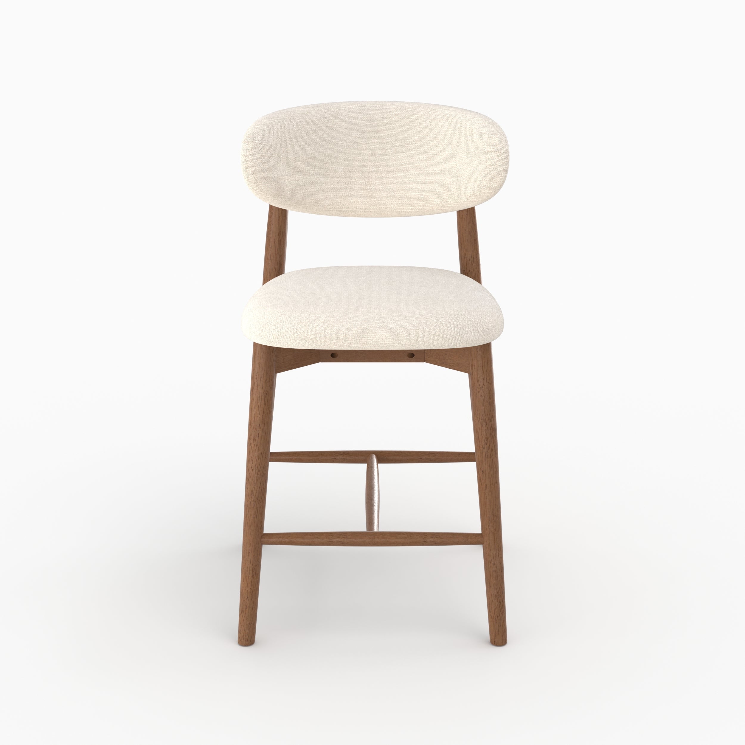 Chaise pour ilot central Yuna 64,5 cm en tissu beige et bois foncé, vue de face - Maison Pavane