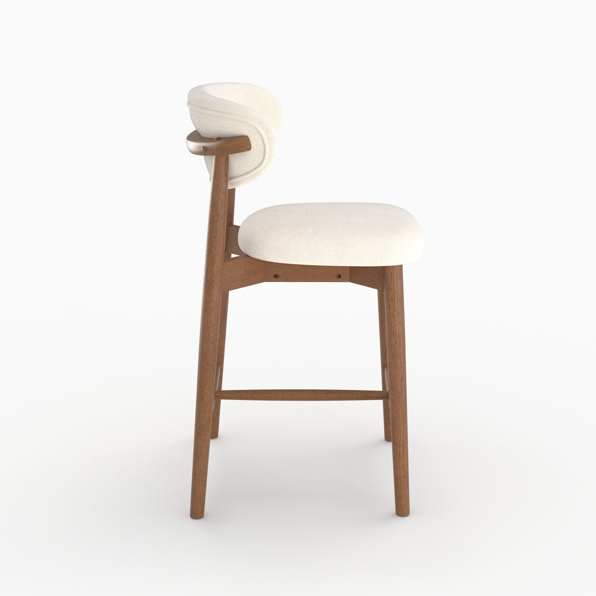 Chaise pour ilot central Yuna en tissu beige et bois foncé, vue de profil - Maison Pavane