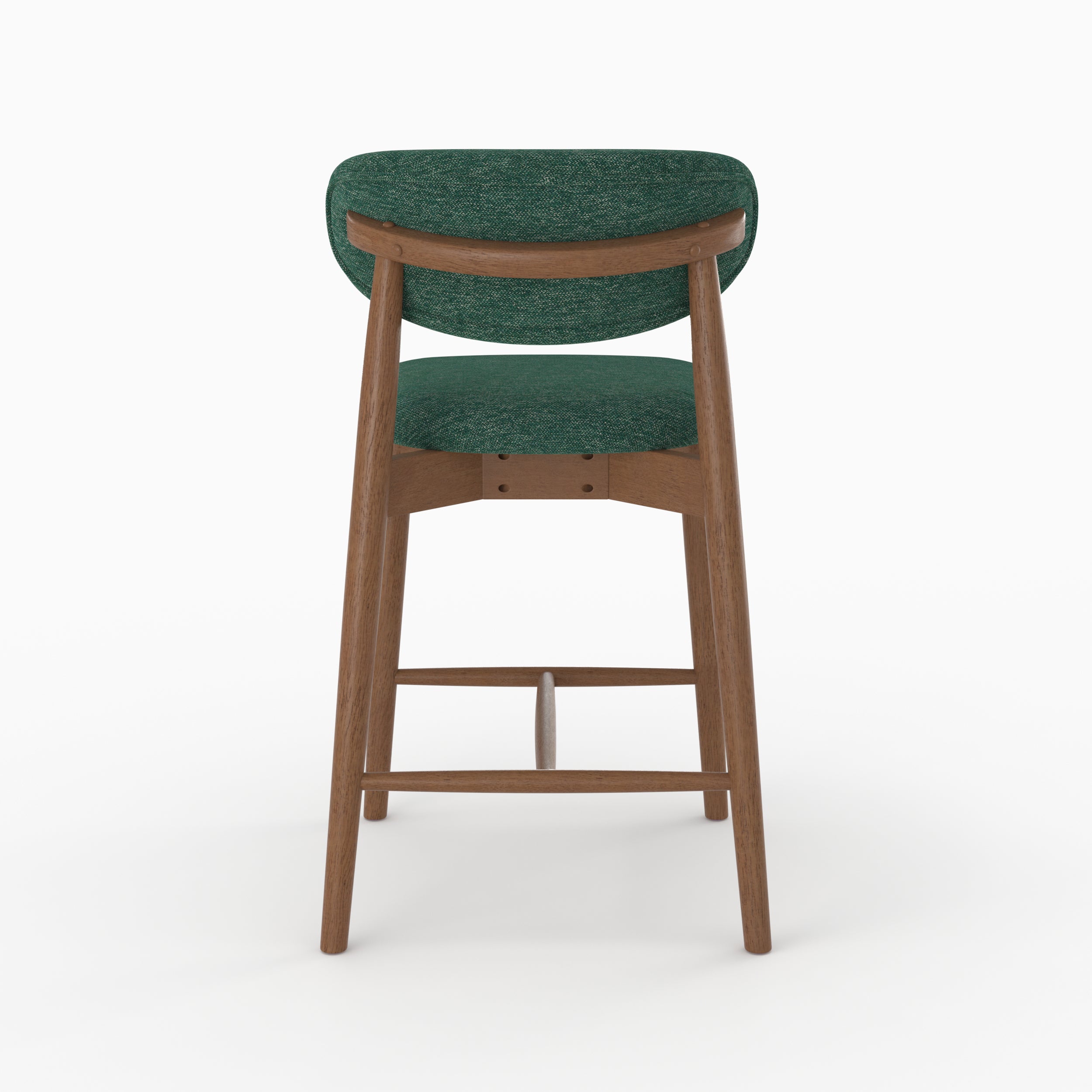 Chaise pour ilot central Yuna en tissu chiné vert sapin et bois foncé, vue de dos - Maison Pavane
