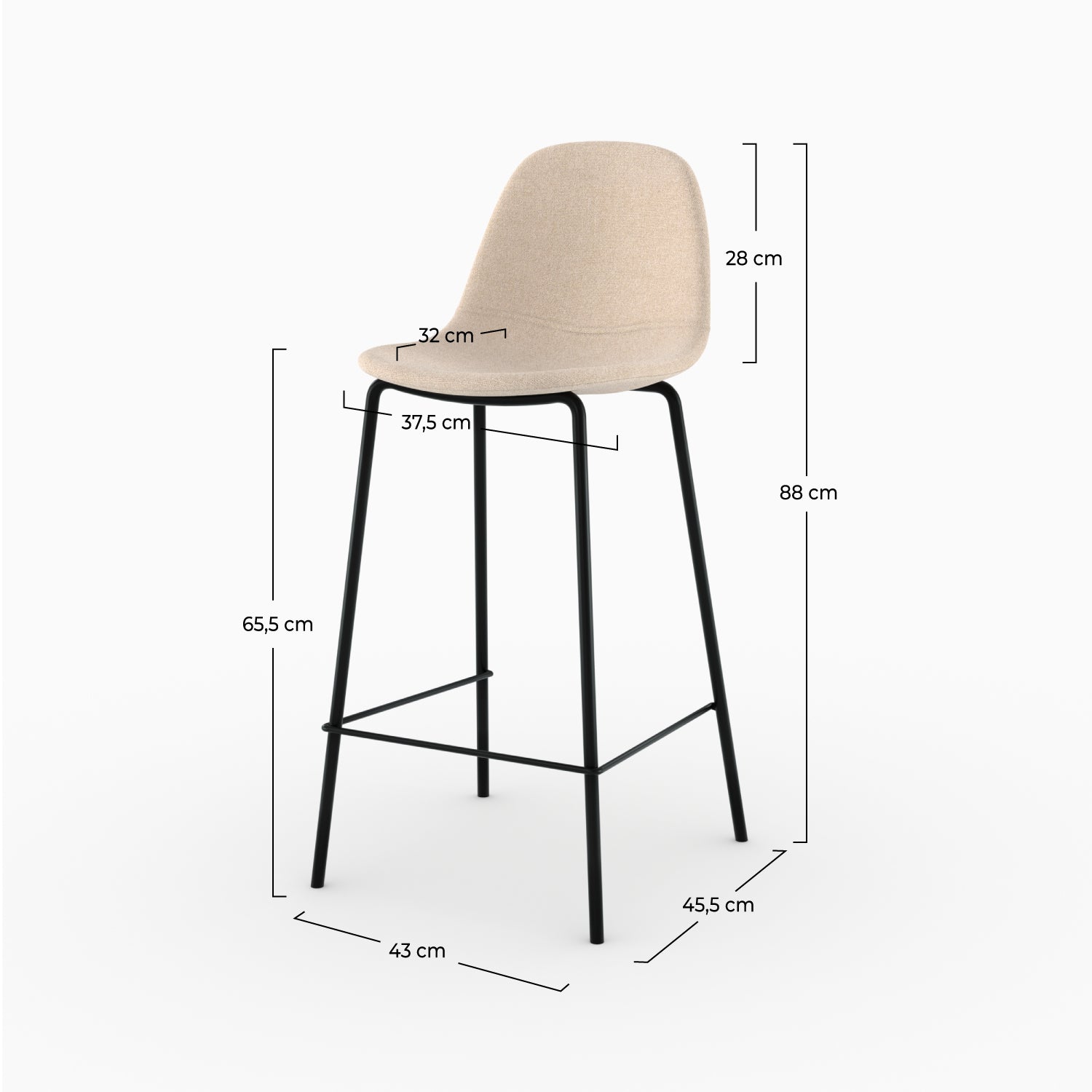 Stuhl für die zentrale Insel Henrik in beigem Stoff 65 cm (2er-Set)