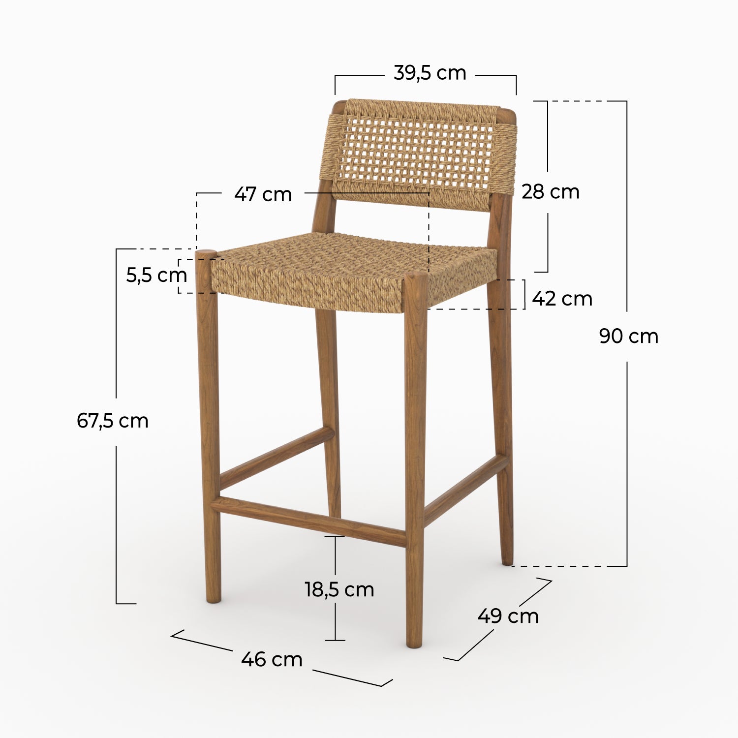 Chaise ilot Yaba teck tressage synthétique pour cuisine