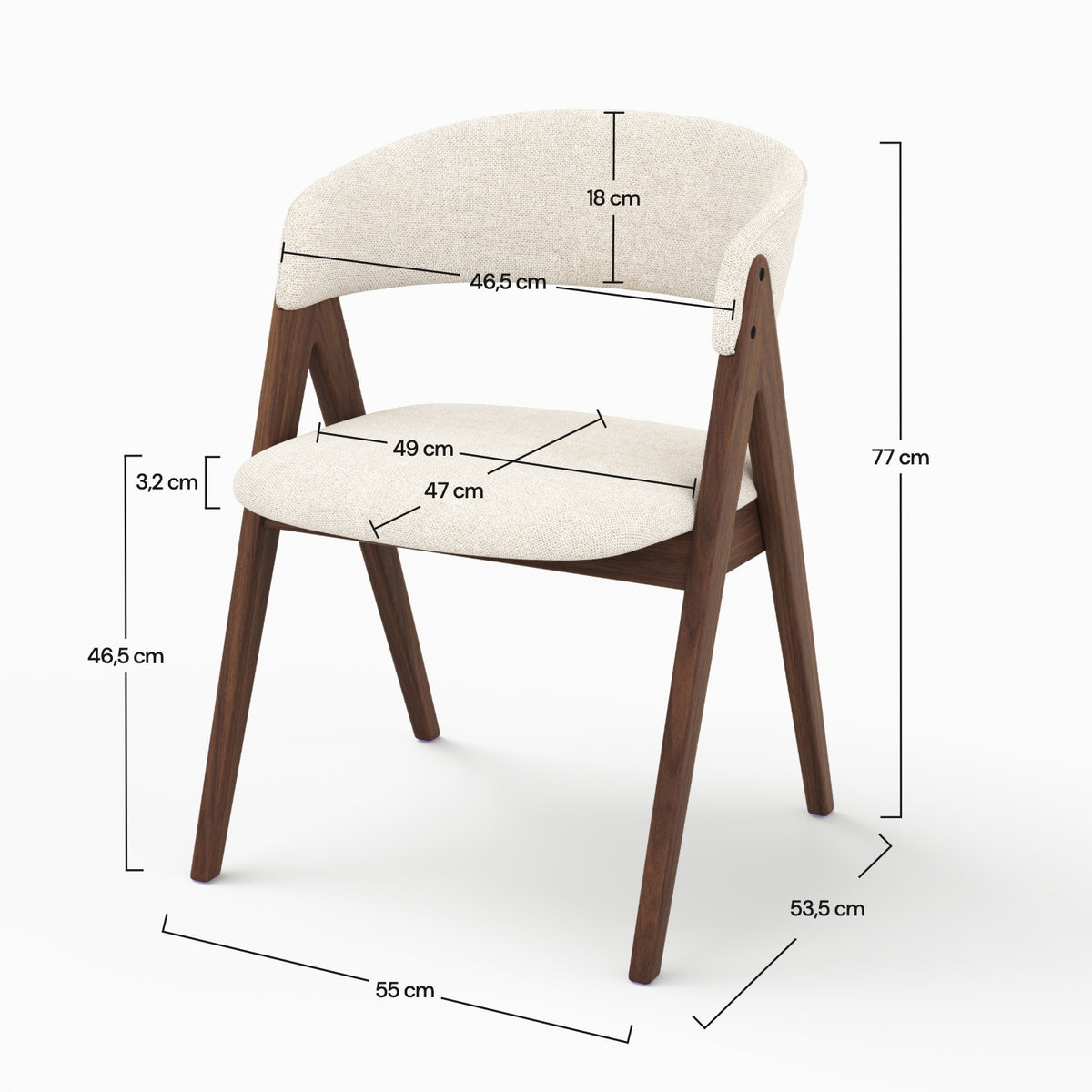 Dimensions de la chaise Isis en bois foncé et tissu beige - Maison Pavane