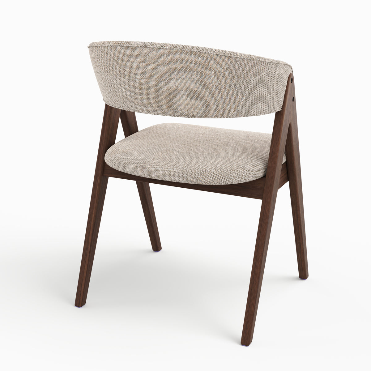Chaise Isis en bois foncé et tissu beige foncé, vue trois-quarts arrière - Maison Pavane