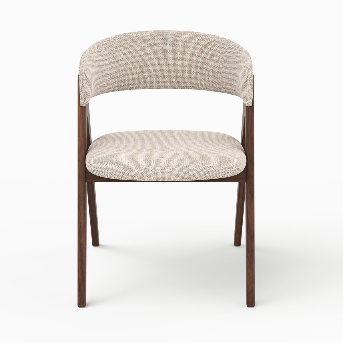 Chaise Isis en bois foncé et tissu beige foncé, vue de face - Maison Pavane