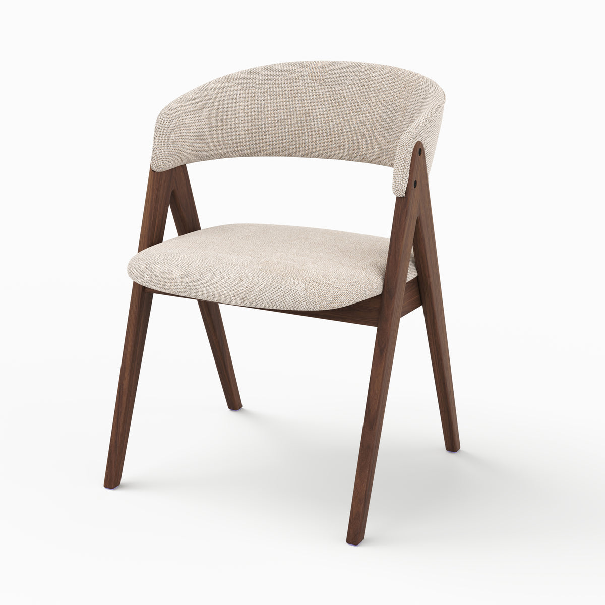 Chaise Isis en bois foncé et tissu beige foncé, vue trois-quarts - Maison Pavane
