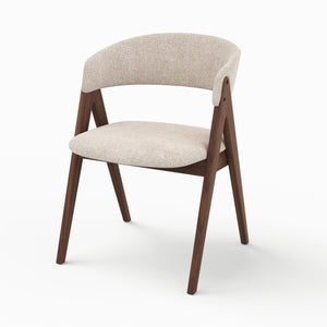 Chaise Isis en bois foncé et tissu beige foncé, vue trois-quarts - Maison Pavane