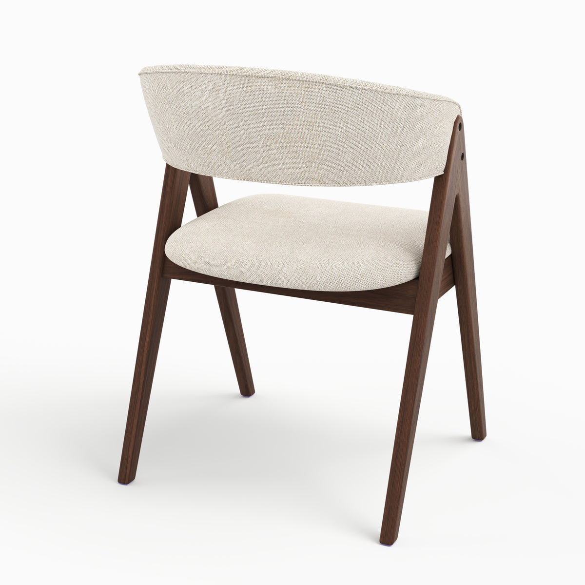 Chaise Isis en bois foncé et tissu beige, vue trois-quarts arrière - Maison Pavane