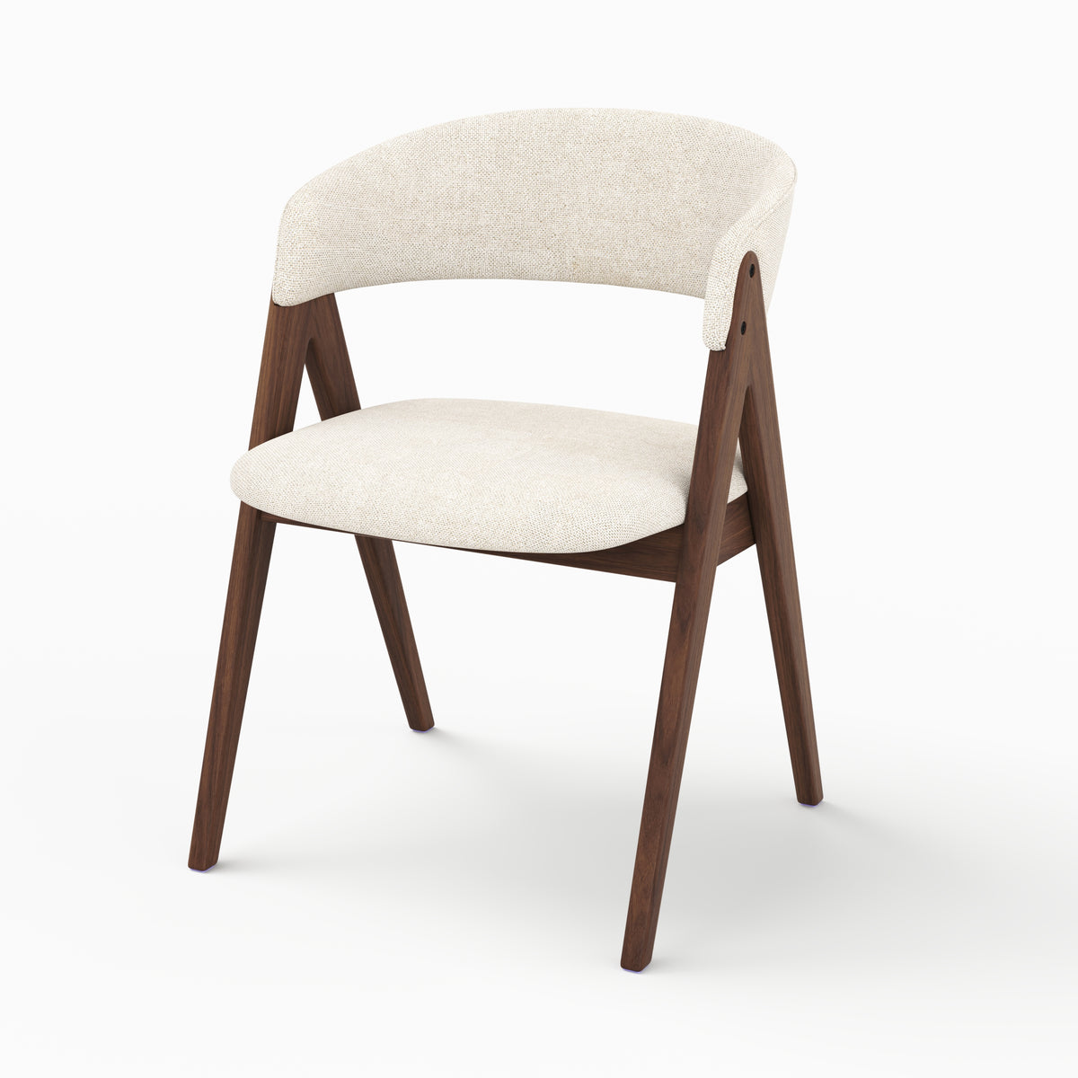 Chaise Isis en bois foncé et tissu beige, vue trois-quarts - Maison Pavane