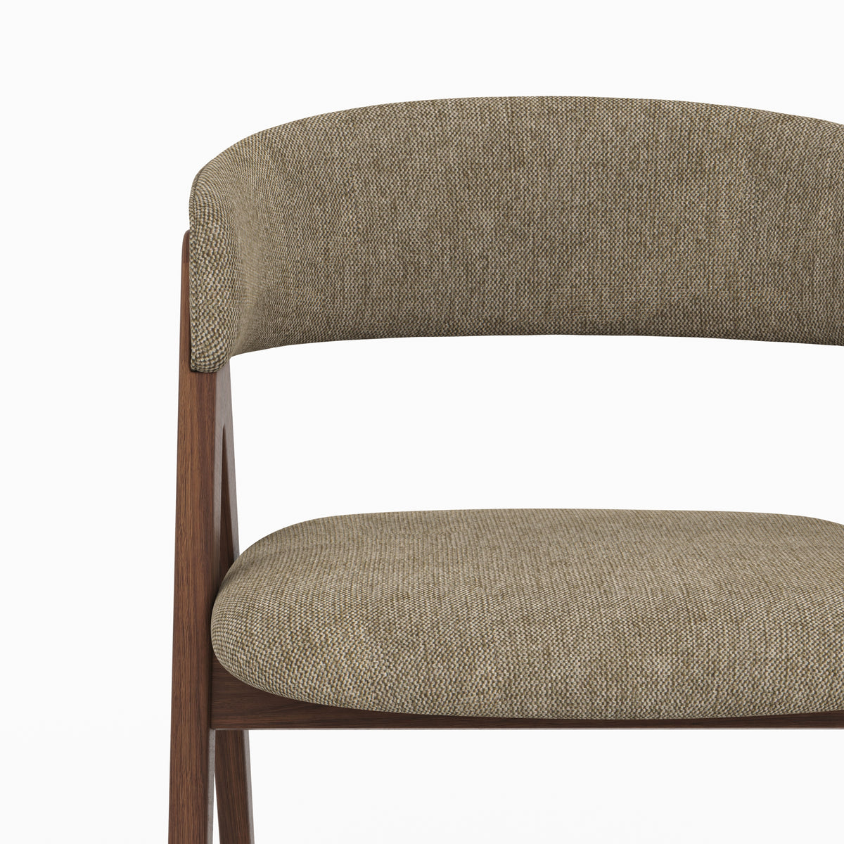 Détail de l'assise et du dossier en tissu vert olive de la chaise Isis - Maison Pavane