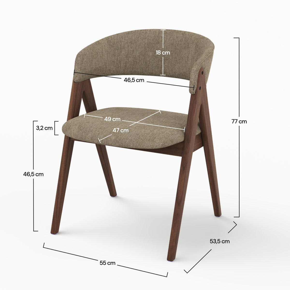 Dimensions de la chaise Isis en bois foncé et tissu vert olive - Maison Pavane