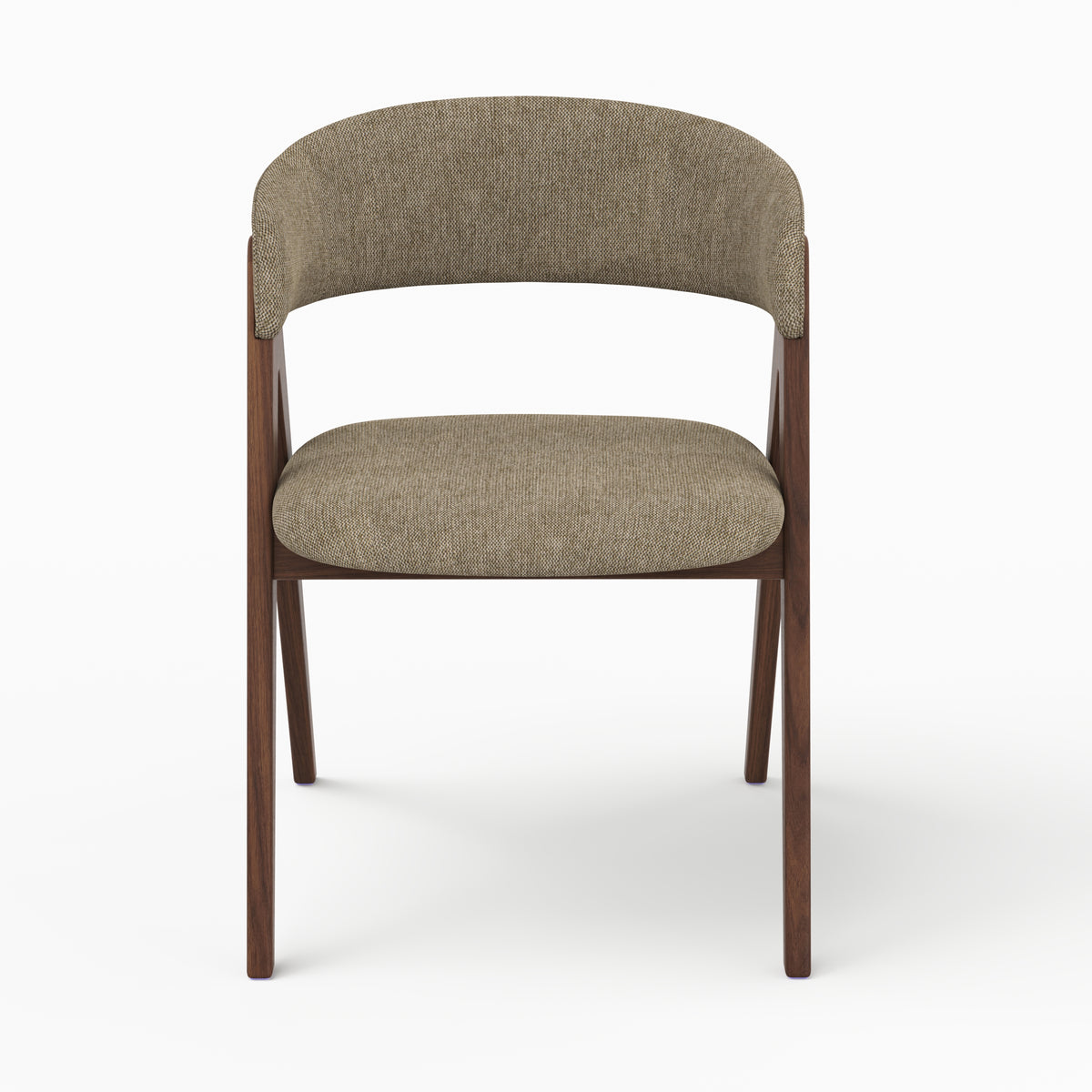 Chaise Isis en bois foncé et tissu vert olive, vue de face - Maison Pavane