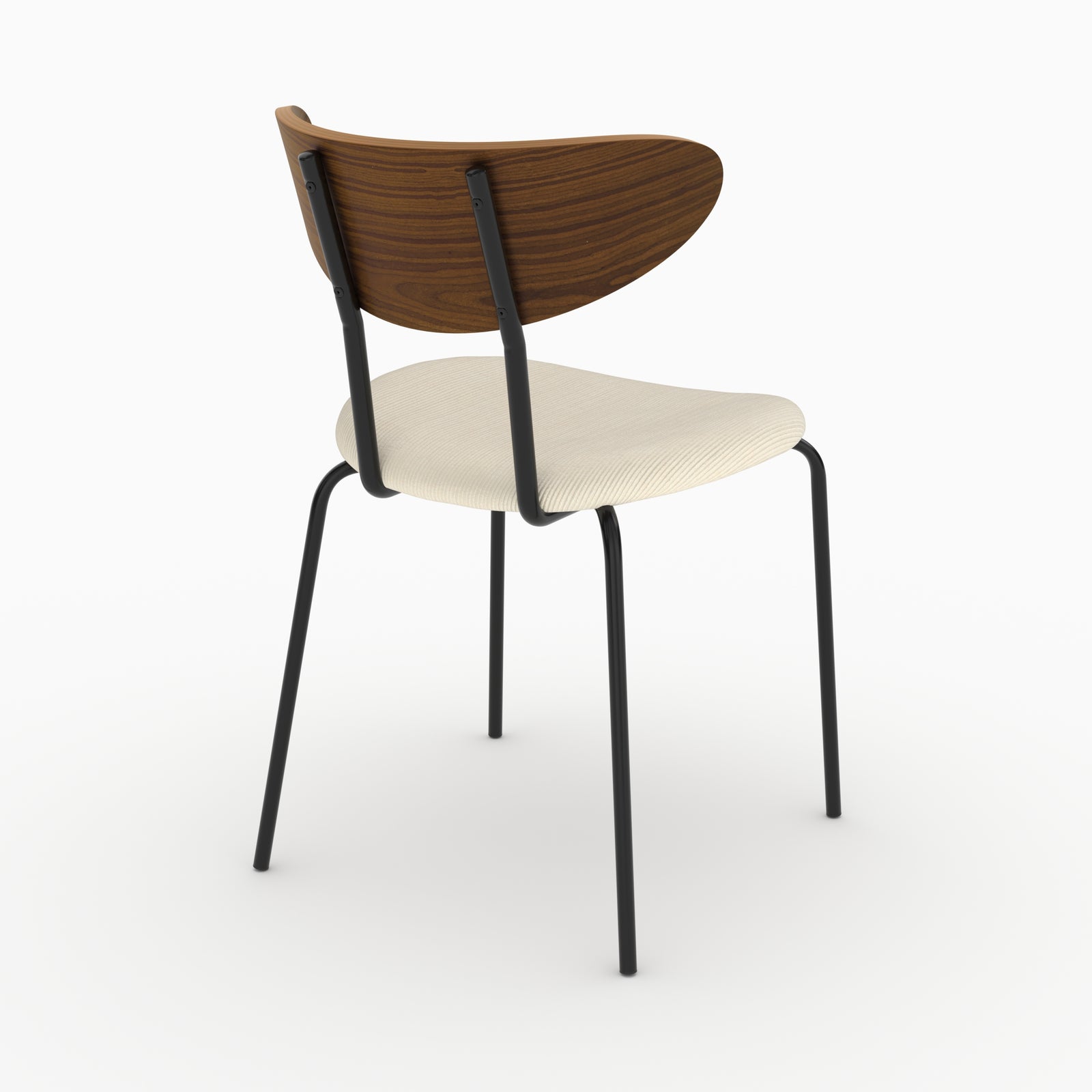 Chaise Jade en velours côtelé blanc crème et dossier en bois, vue de trois quarts arrière - Maison Pavane