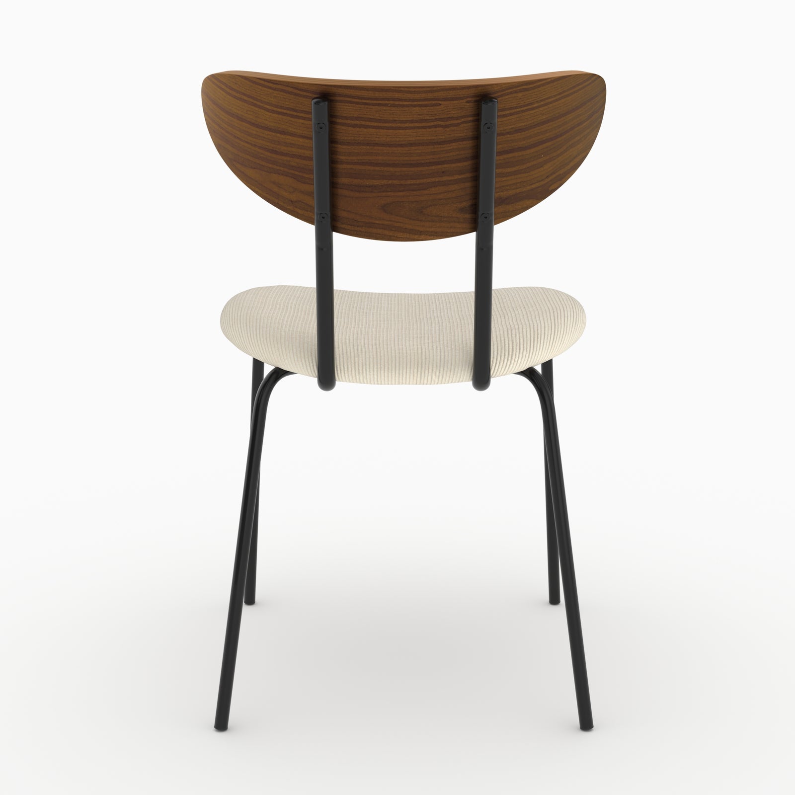 Chaise Jade en velours côtelé blanc crème et dossier en bois, vue de dos - Maison Pavane