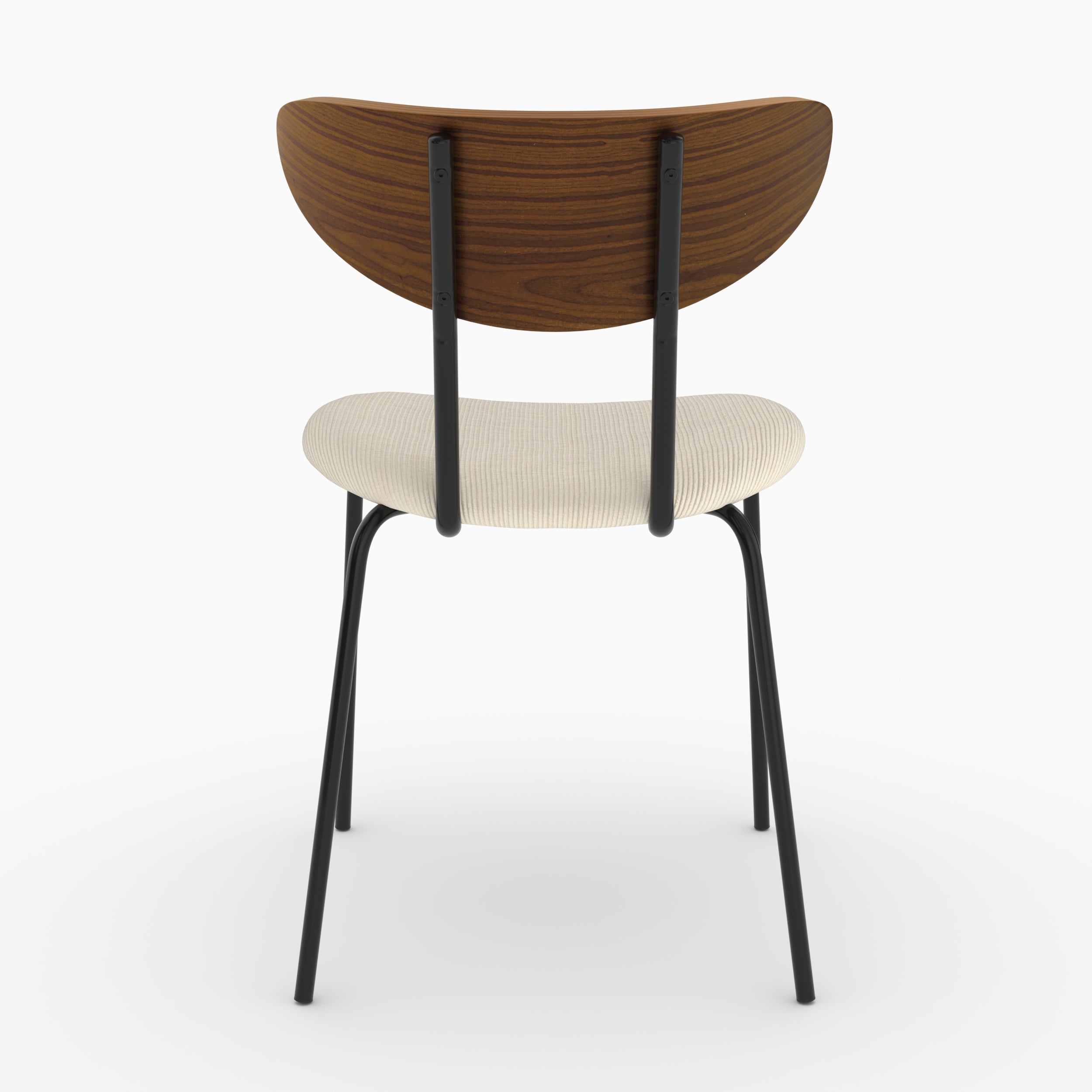 Chaise Jade en velours côtelé blanc crème et dossier en bois, vue de dos - Maison Pavane
