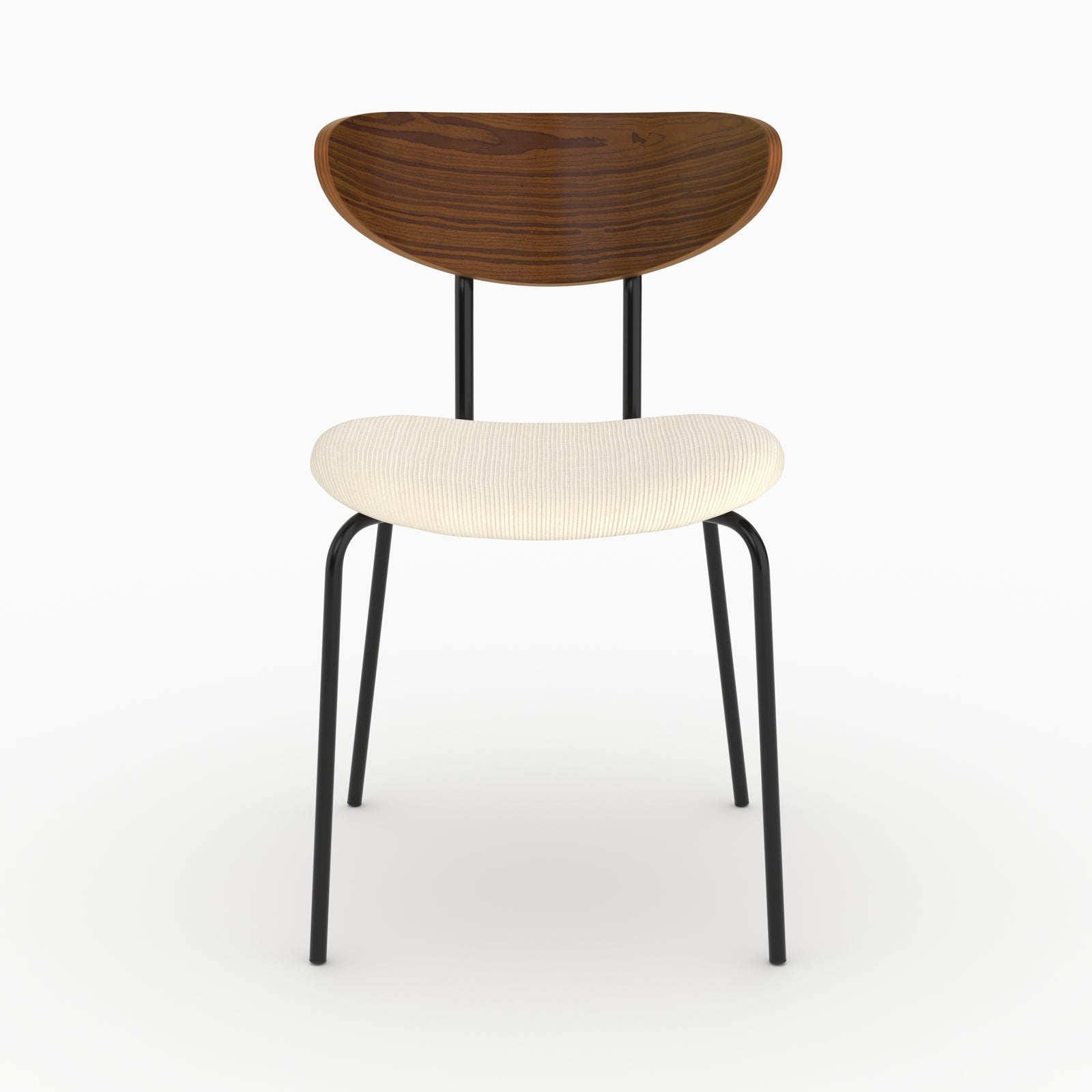 Chaise Jade en velours côtelé blanc crème et dossier en bois, vue de face - Maison Pavane