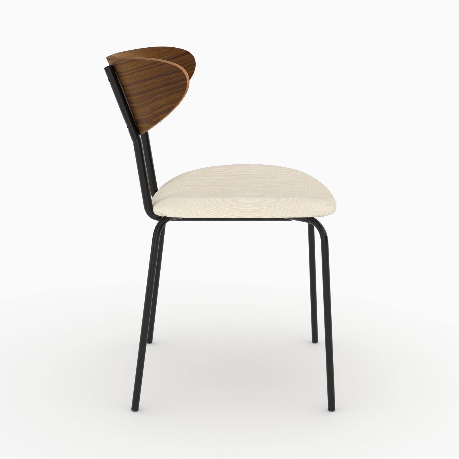 Chaise Jade en velours côtelé blanc crème et dossier en bois, vue de profil - Maison Pavane