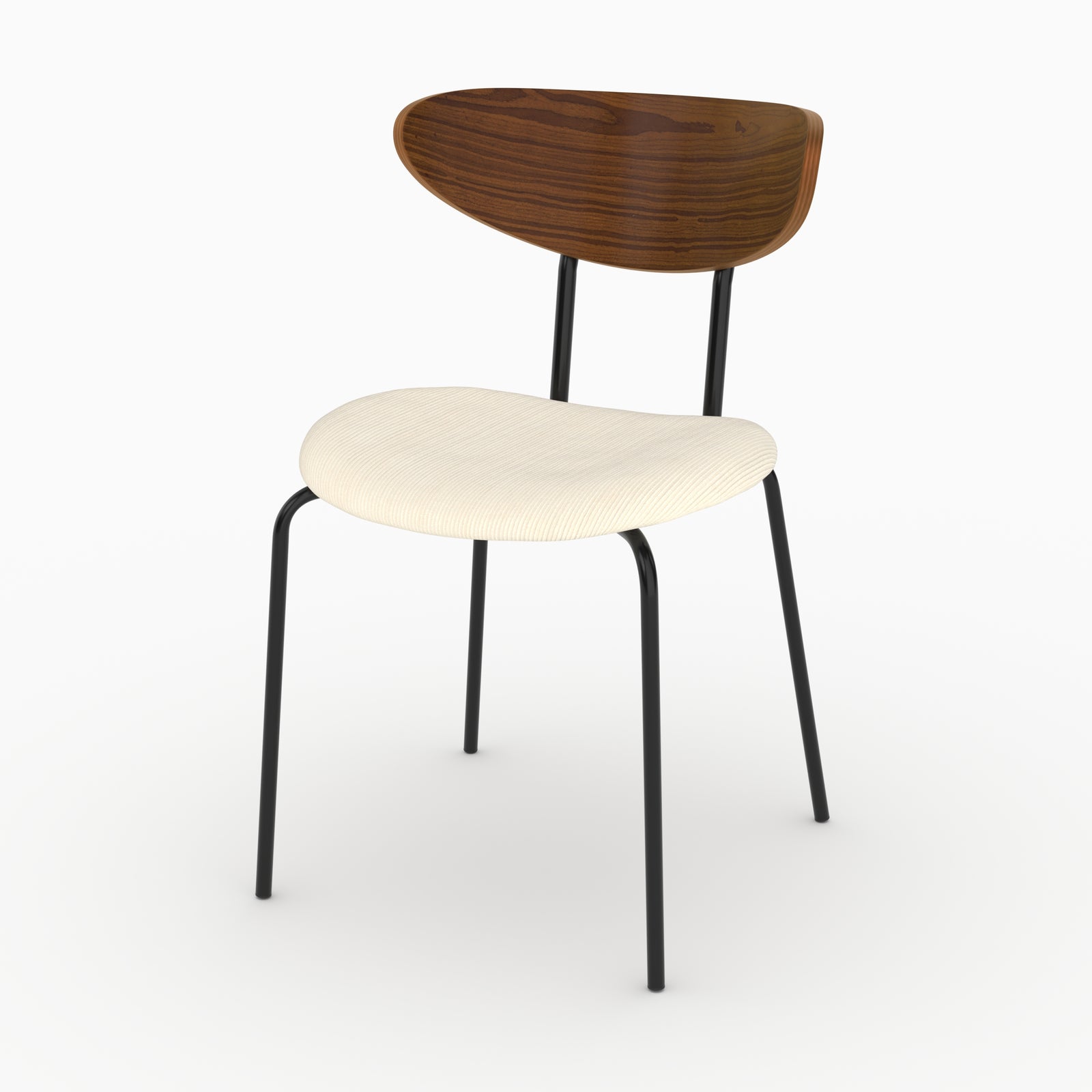 Chaise Jade en velours côtelé blanc crème et dossier en bois, vue de trois quarts - Maison Pavane