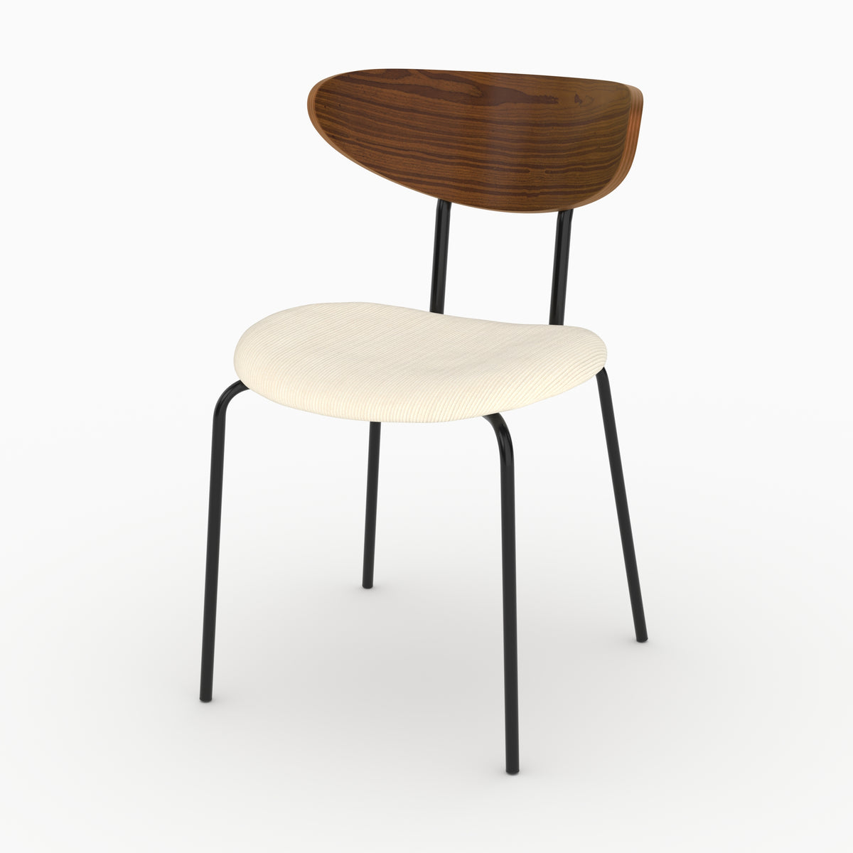 Chaise Jade en velours côtelé blanc crème et dossier en bois, vue de trois quarts - Maison Pavane