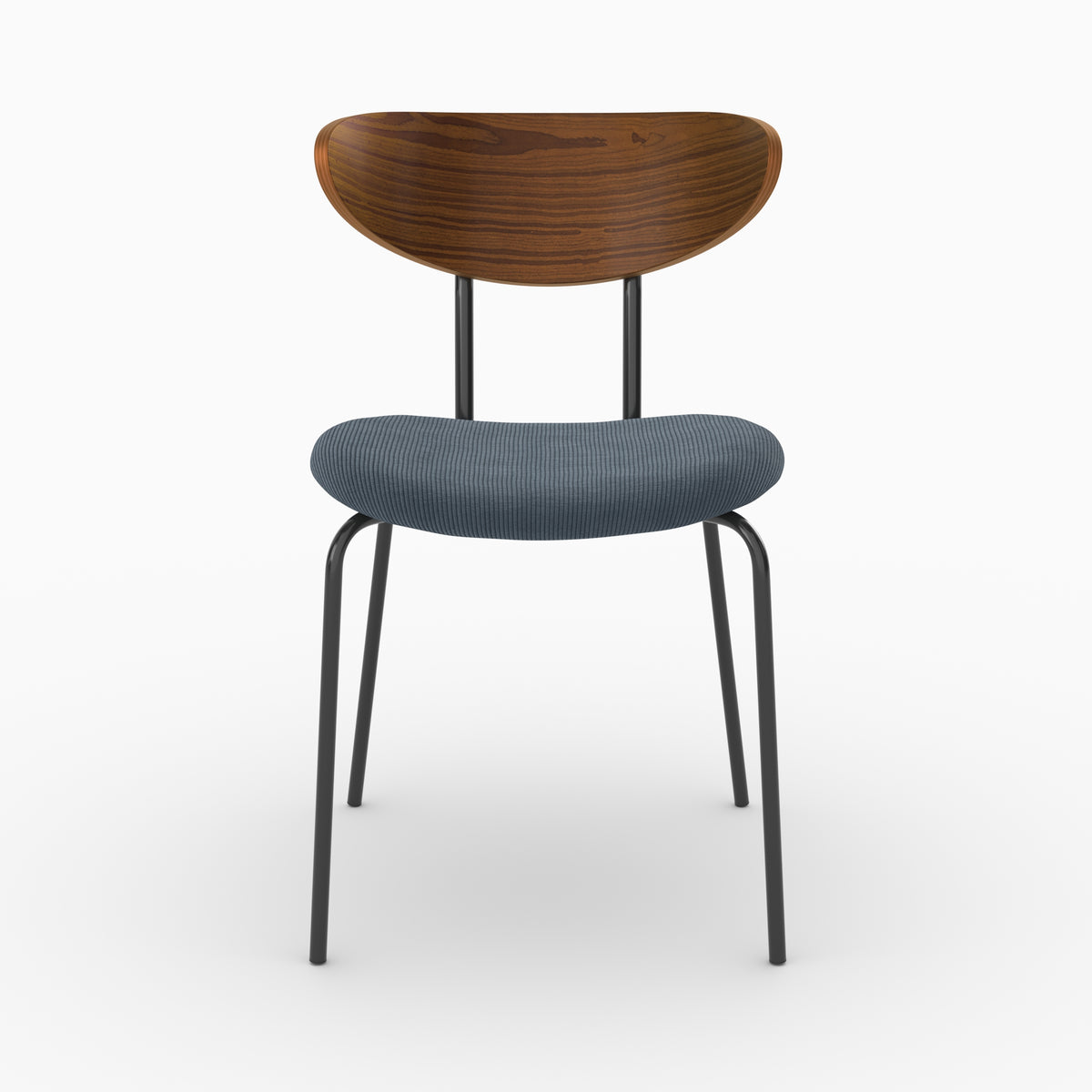 Chaise Jade en velours côtelé bleu marine et dossier en bois, vue de face - Maison Pavane