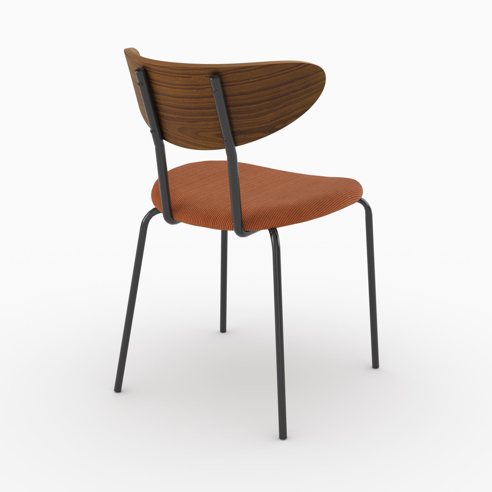 Chaise Jade en velours côtelé terracotta et dossier en bois, vue de trois quarts arrière - Maison Pavane