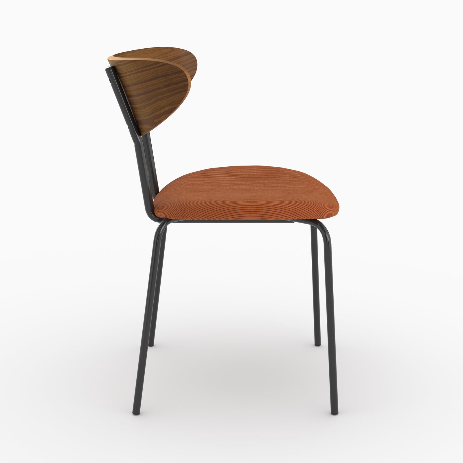 Chaise Jade en velours côtelé terracotta et dossier en bois, vue de profil - Maison Pavane