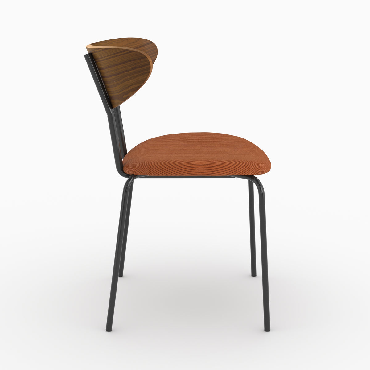 Chaise Jade en velours côtelé terracotta et dossier en bois, vue de profil - Maison Pavane