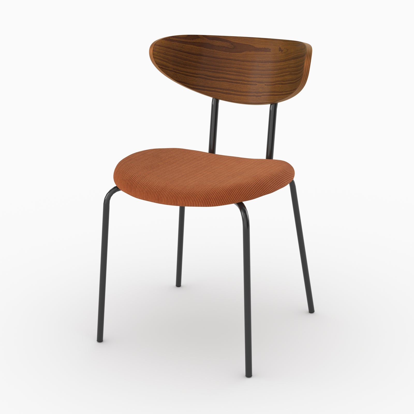 Chaise Jade en velours côtelé terracotta et dossier en bois, vue de trois quarts - Maison Pavane