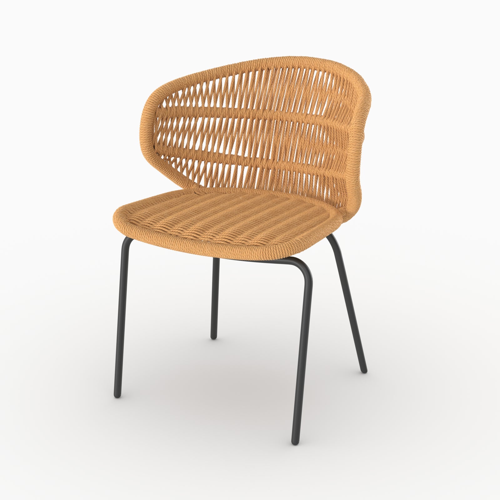 Chaise de jardin Lara en rotin synthétique naturel, pieds métal noir, vue trois-quarts - Maison Pavane